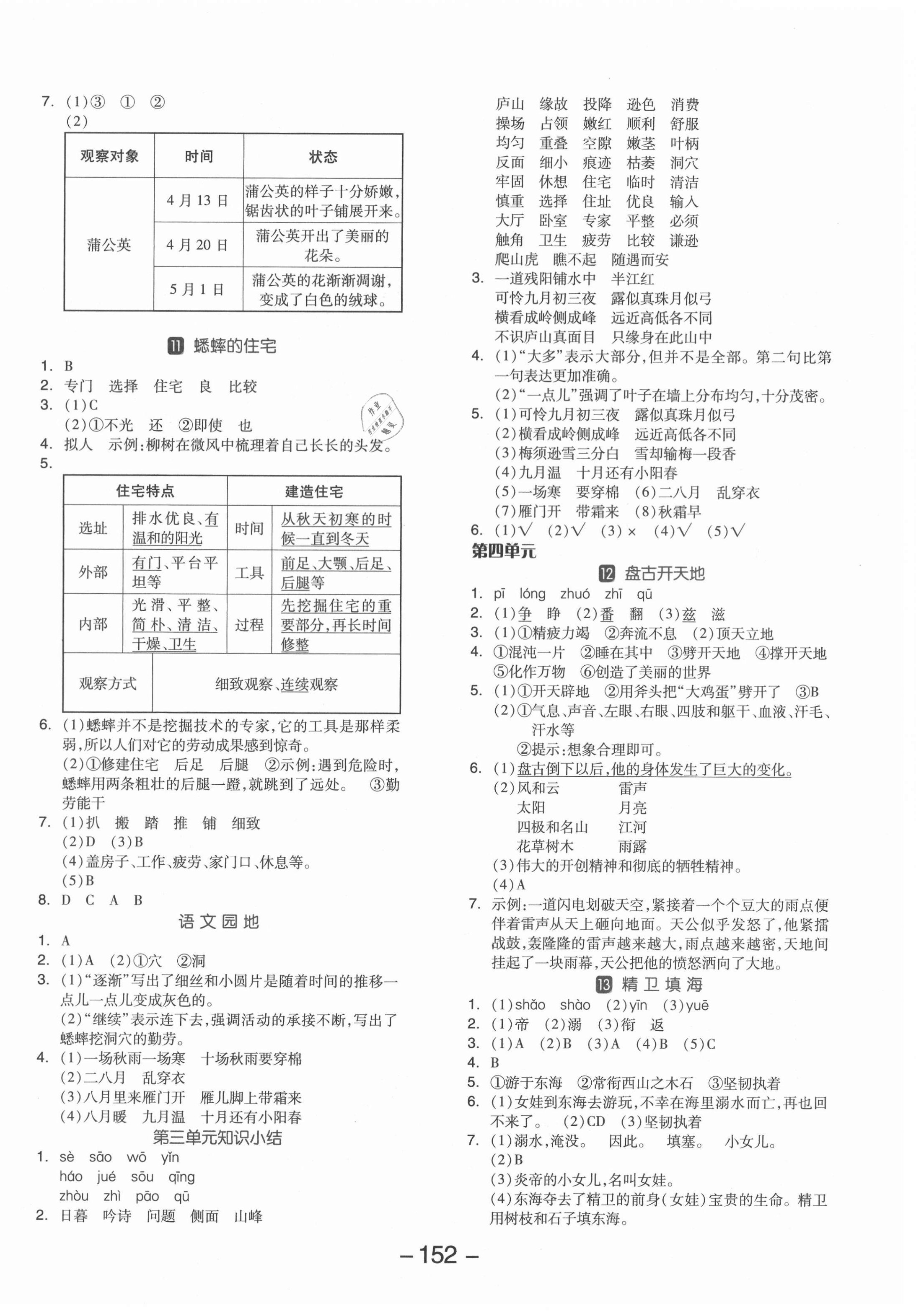 2021年全品学练考四年级语文上册人教版 参考答案第4页