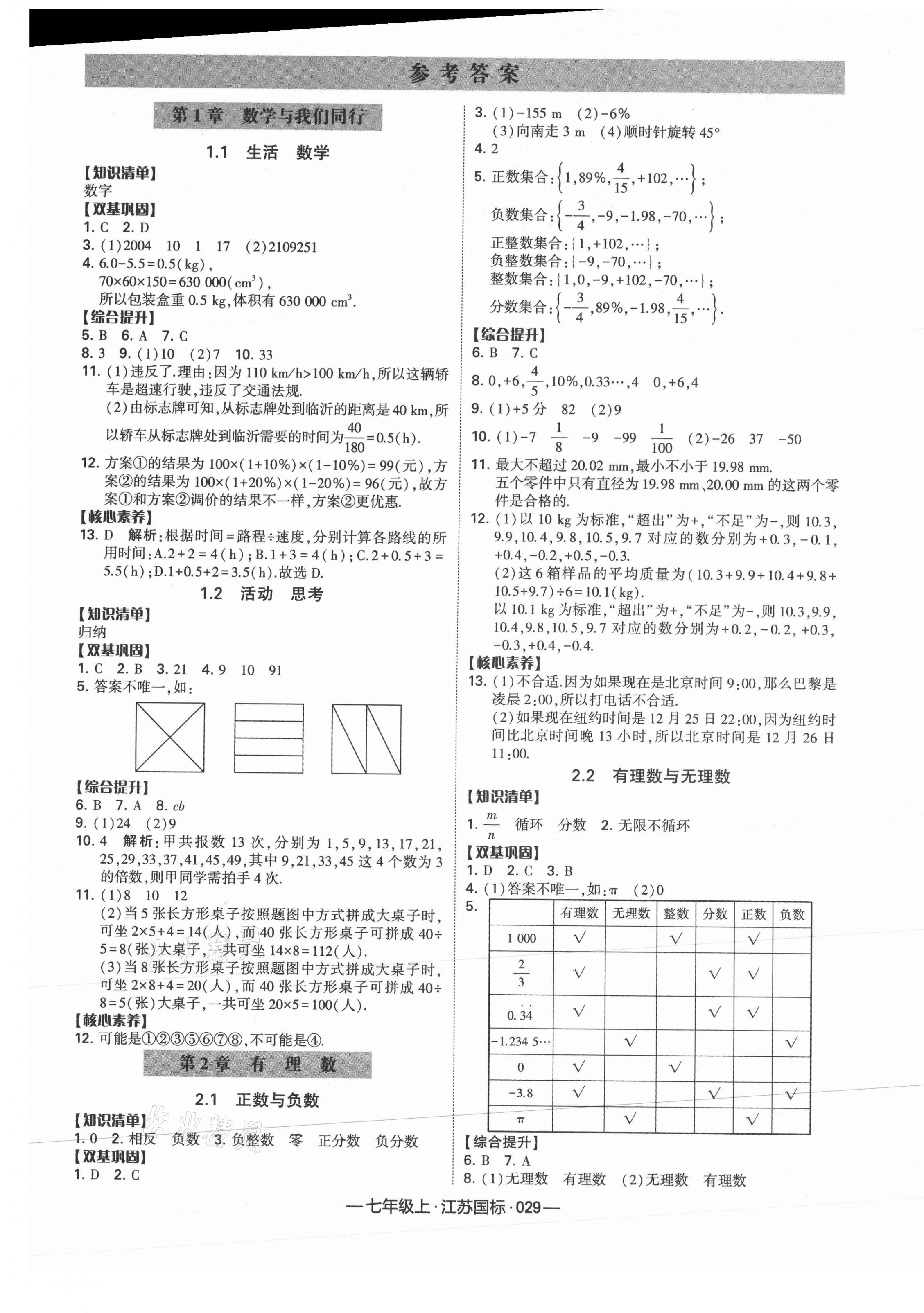 2021年学霸课时作业七年级数学上册江苏国标 第1页