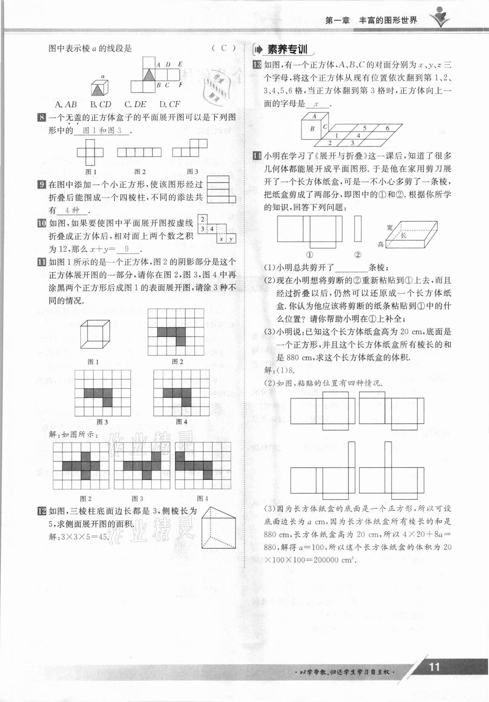 2021年金太陽導(dǎo)學(xué)案七年級數(shù)學(xué)上冊北師大版 參考答案第11頁