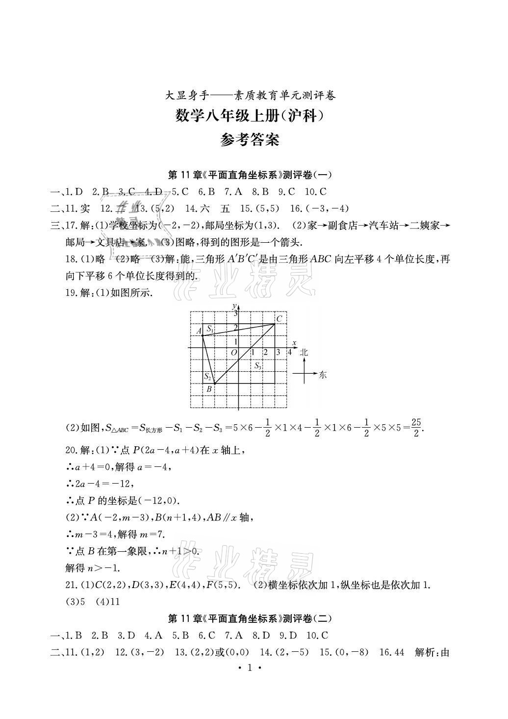 2021年大顯身手素質(zhì)教育單元測(cè)評(píng)卷八年級(jí)數(shù)學(xué)上冊(cè)滬科版 參考答案第1頁(yè)