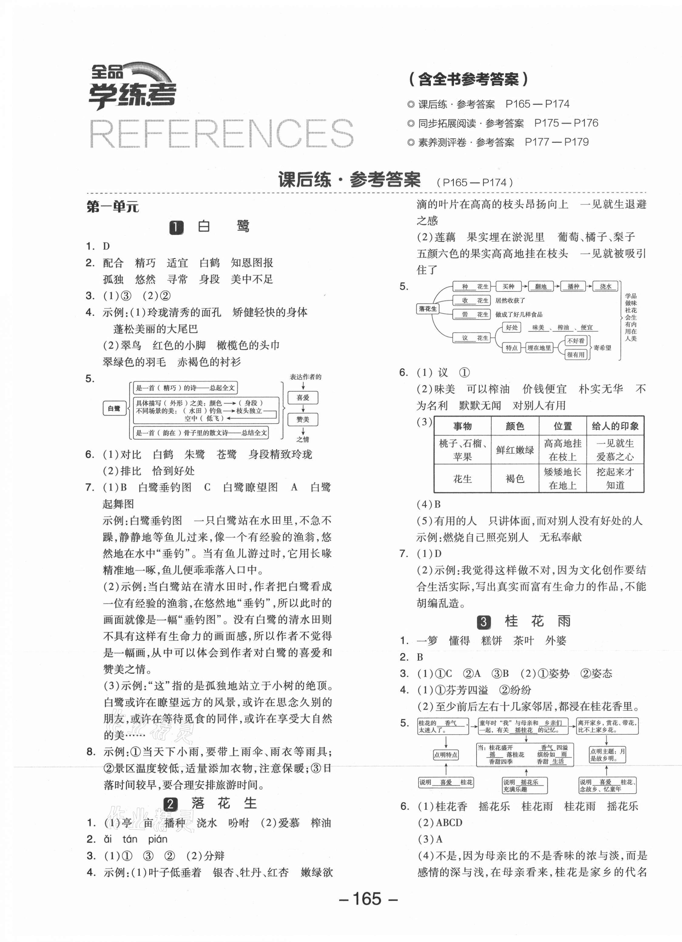 2021年全品學(xué)練考五年級語文上冊人教版江蘇專版 參考答案第1頁