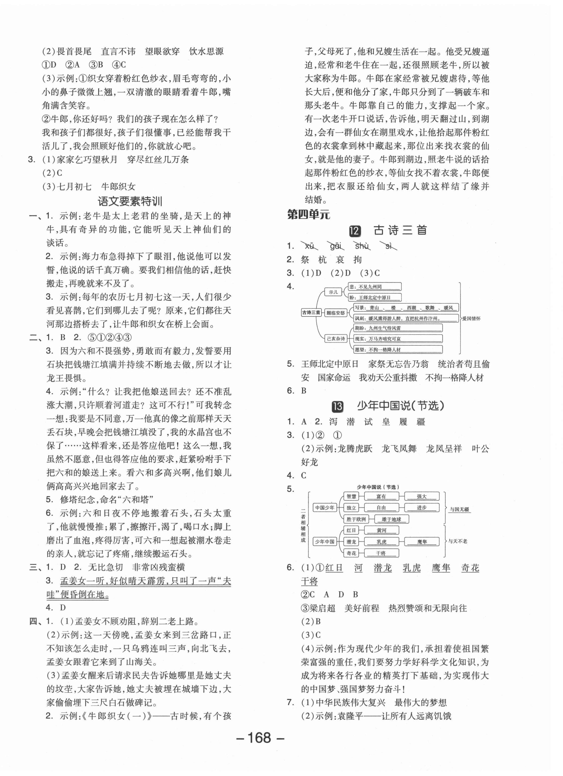 2021年全品學練考五年級語文上冊人教版江蘇專版 參考答案第4頁