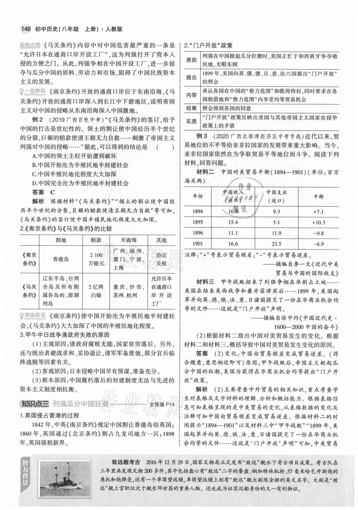 2021年教材課本八年級歷史上冊人教版 參考答案第14頁