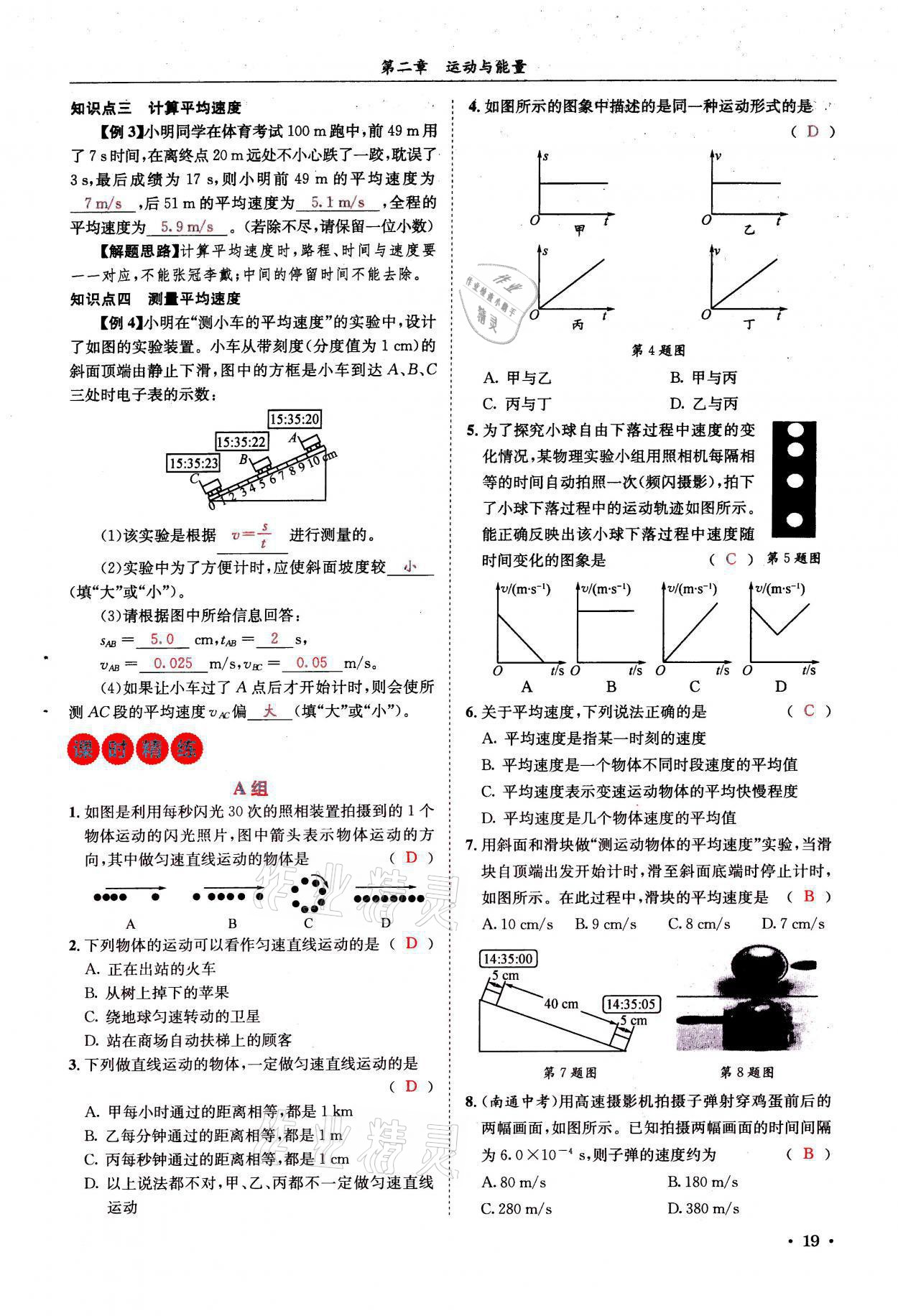2021年蓉城学霸八年级物理上册教科版 参考答案第19页