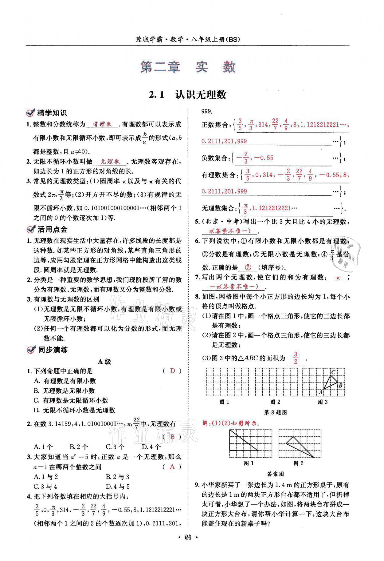 2021年蓉城学霸八年级数学上册北师大版 参考答案第24页
