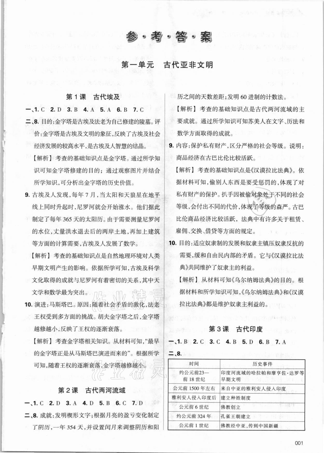 2021年學習質(zhì)量監(jiān)測九年級歷史上冊人教版 參考答案第1頁