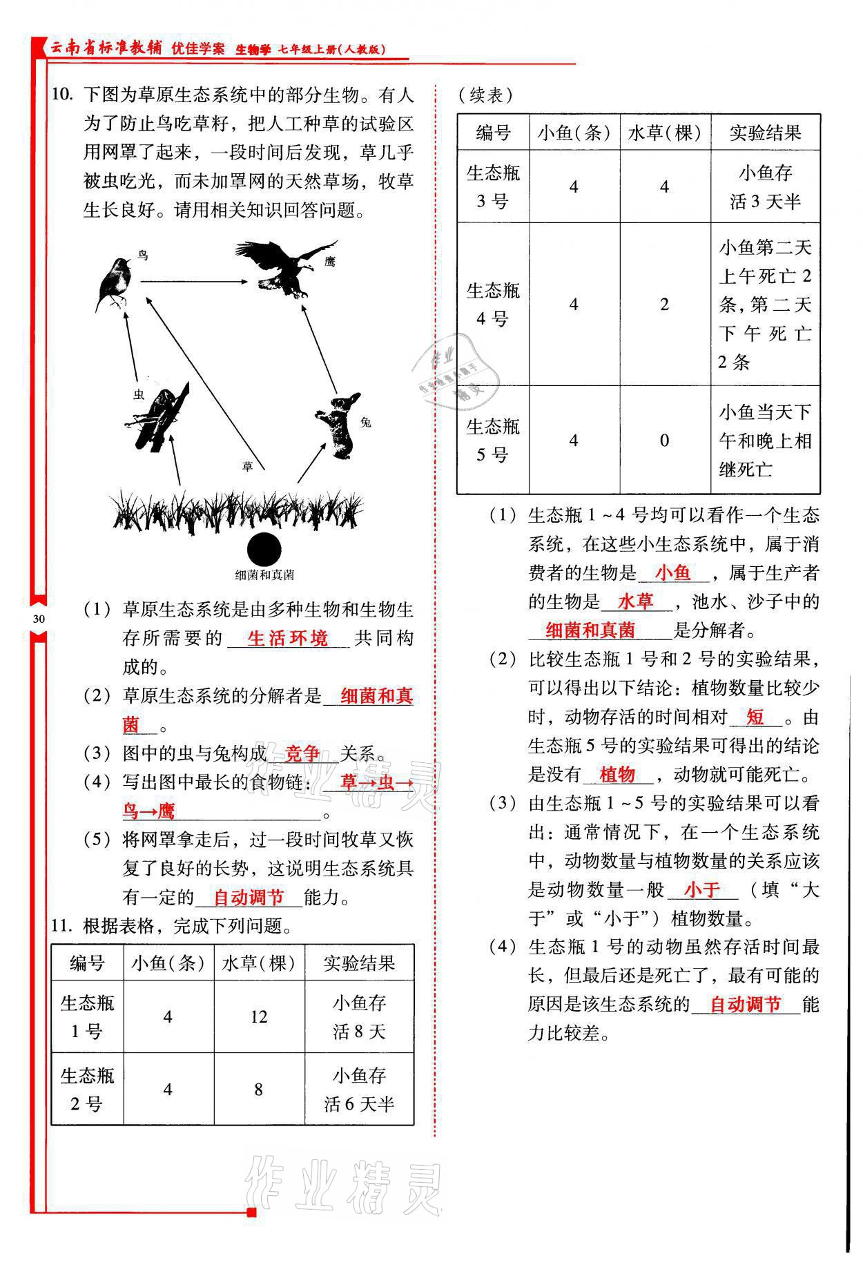 2021年云南省标准教辅优佳学案七年级生物上册人教版 参考答案第30页