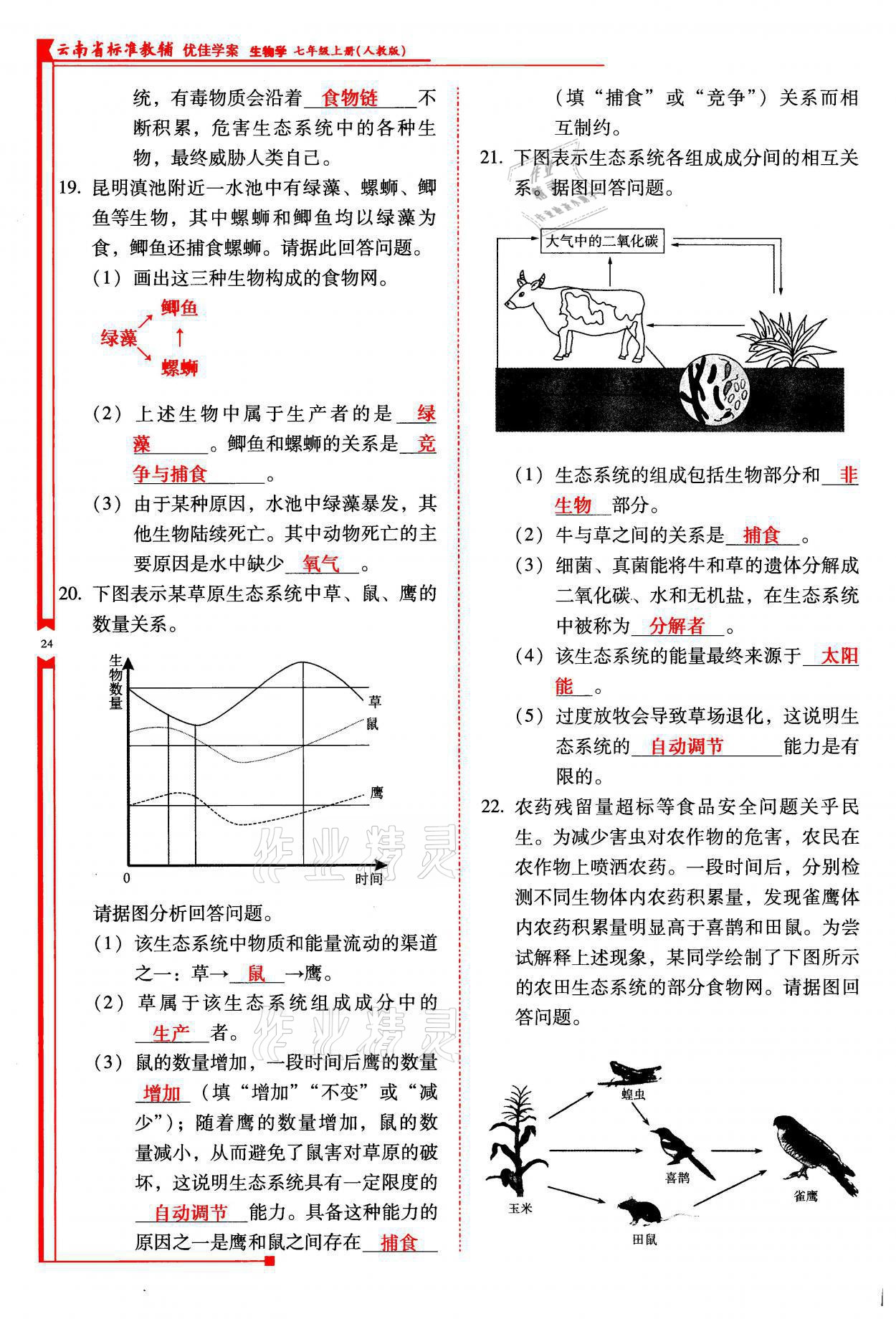 2021年云南省标准教辅优佳学案七年级生物上册人教版 参考答案第24页