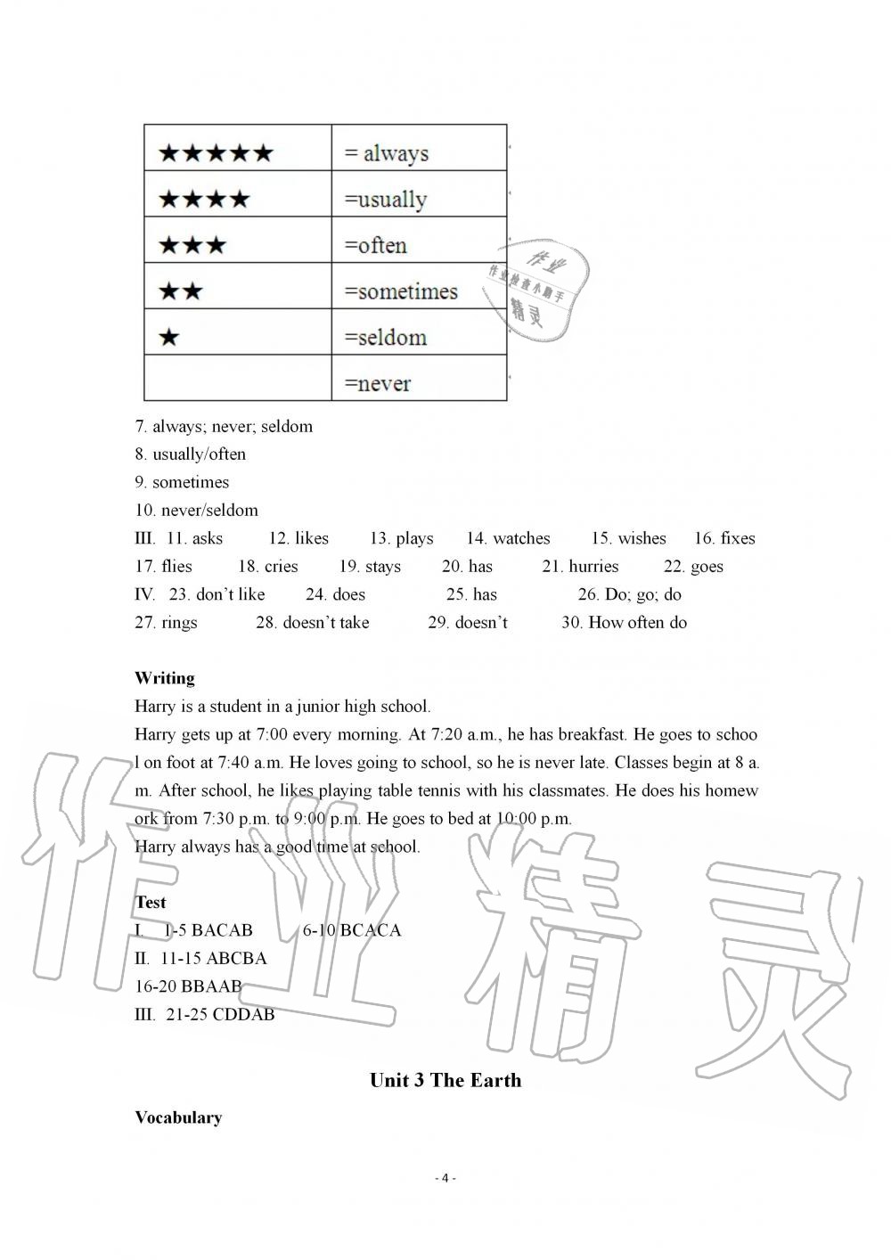 2021年知識與能力訓練七年級英語上冊上教版基礎版 參考答案第4頁