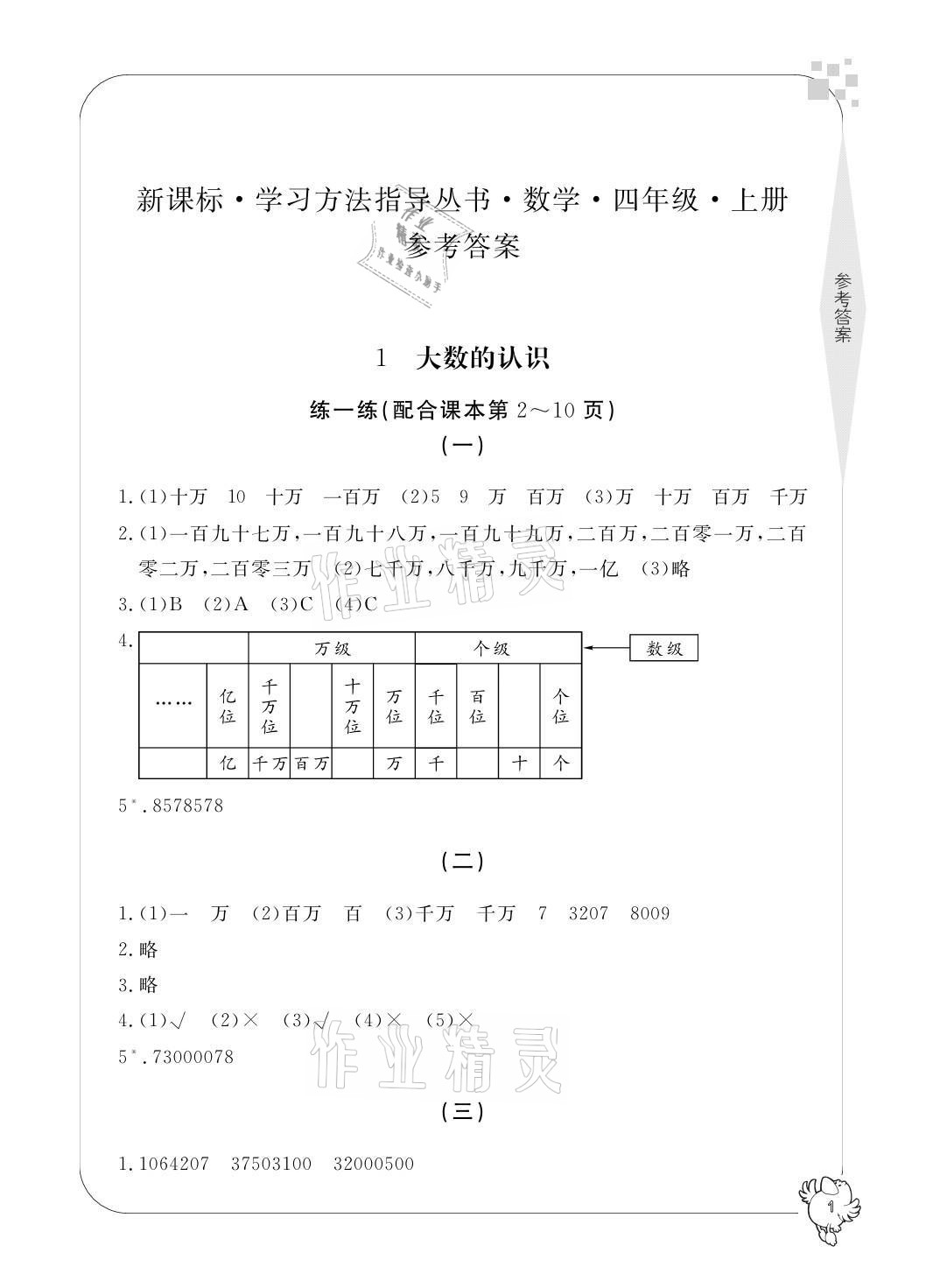 2021年新課標(biāo)學(xué)習(xí)方法指導(dǎo)叢書(shū)四年級(jí)數(shù)學(xué)上冊(cè)人教版 參考答案第1頁(yè)