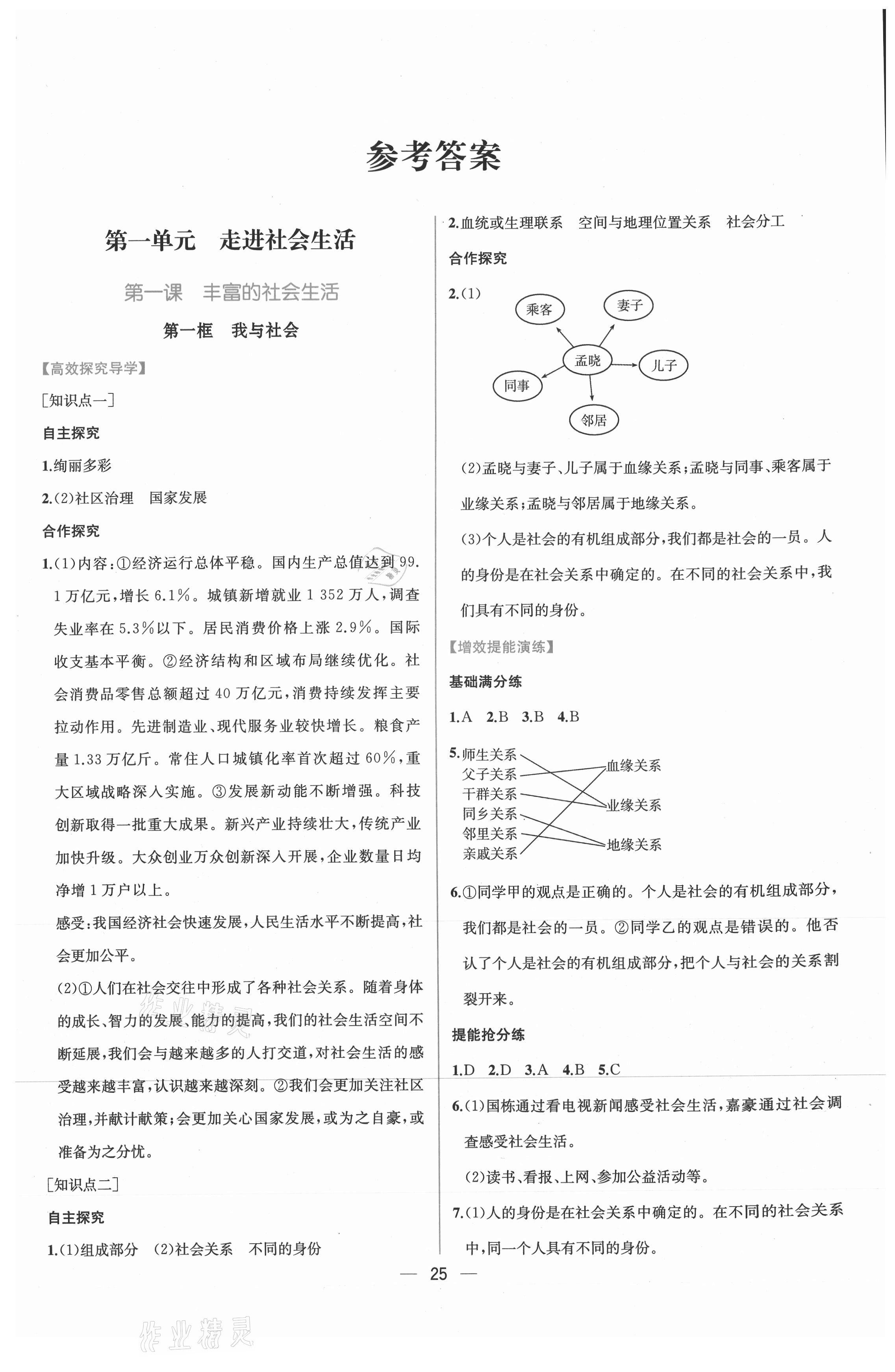 2021年同步导学案课时练八年级道德与法治上册人教版 第1页