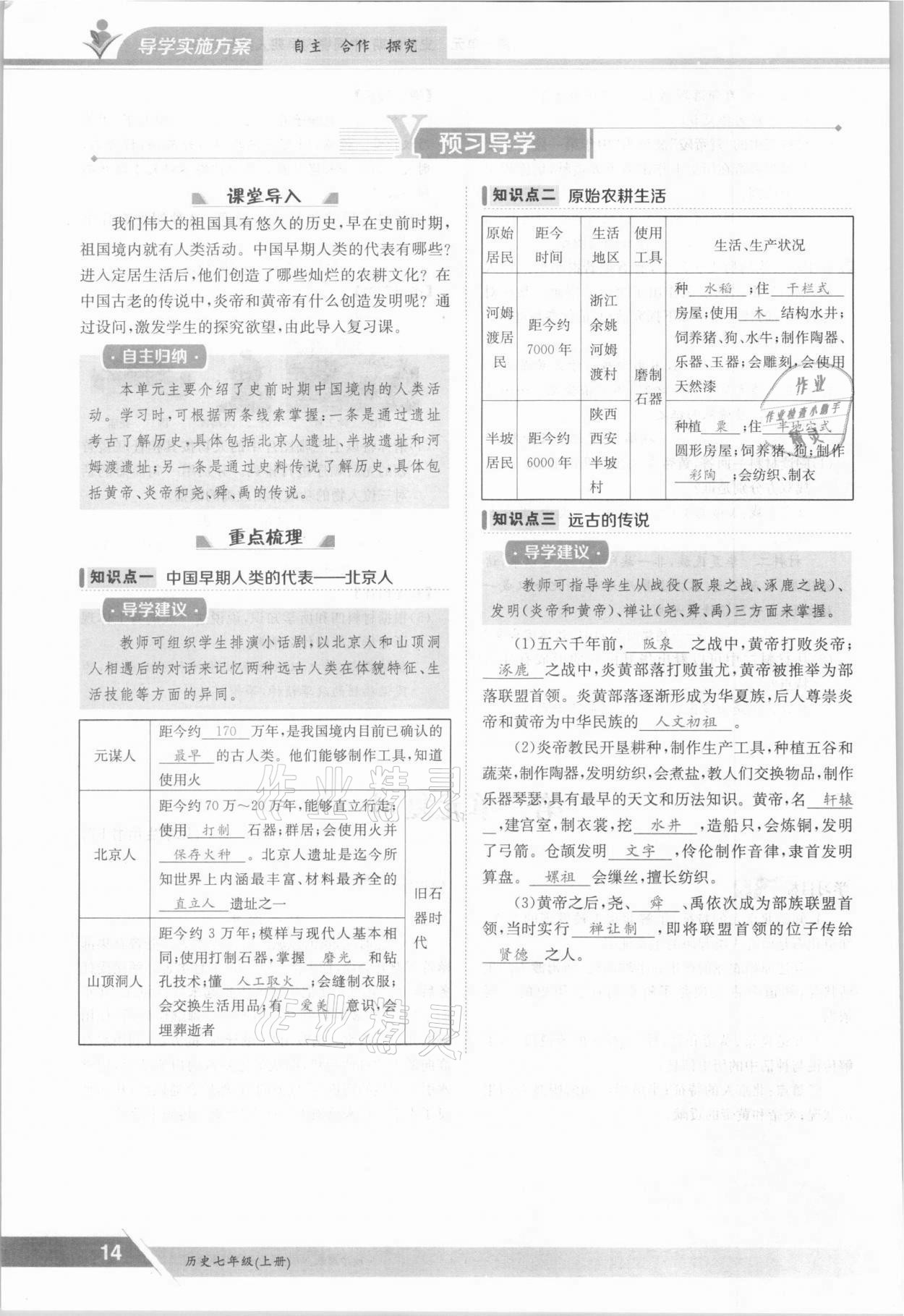 2021年金太陽導(dǎo)學(xué)案七年級(jí)歷史上冊(cè)人教版 參考答案第14頁