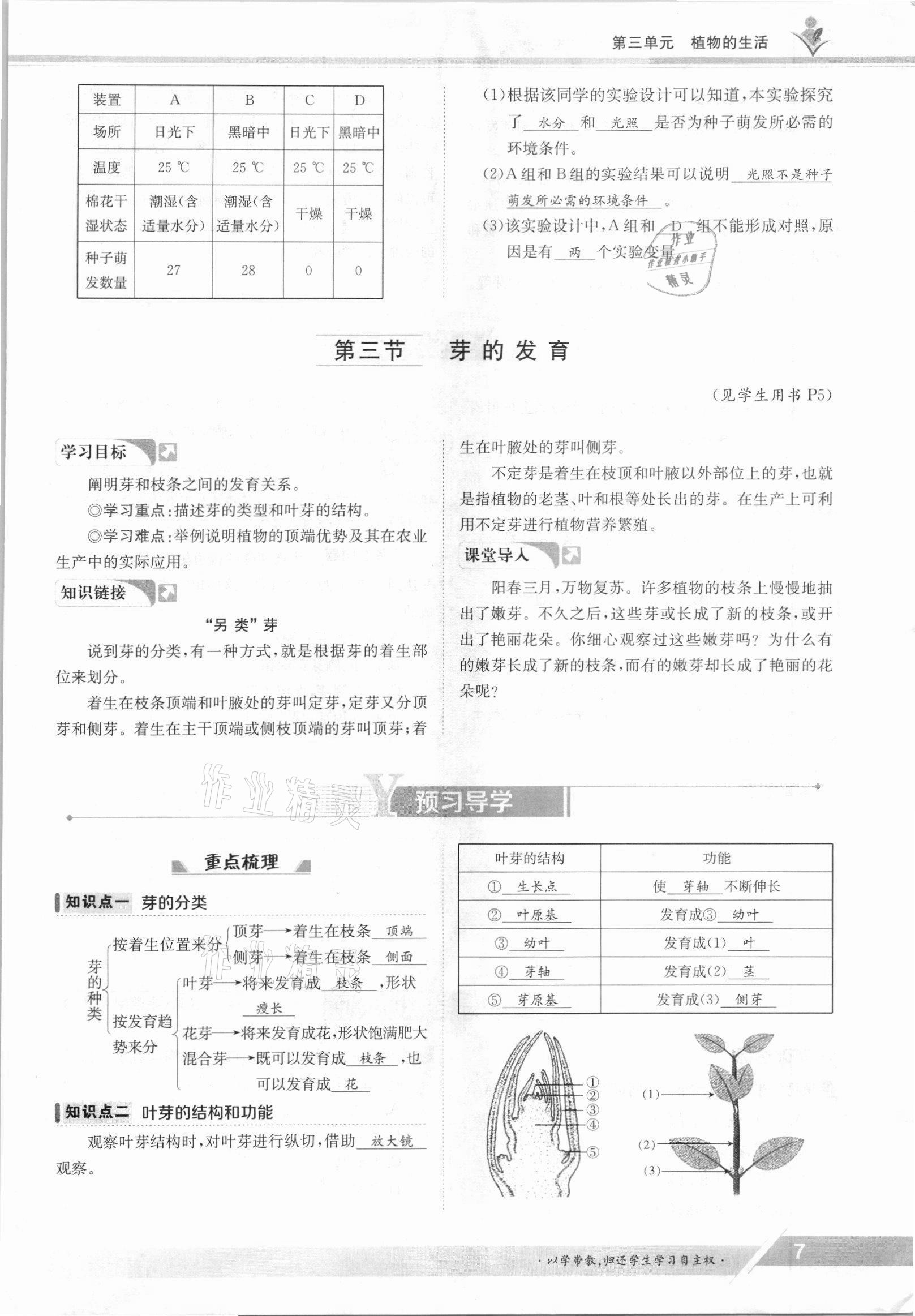 2021年金太阳导学案八年级生物上册冀少版 参考答案第7页