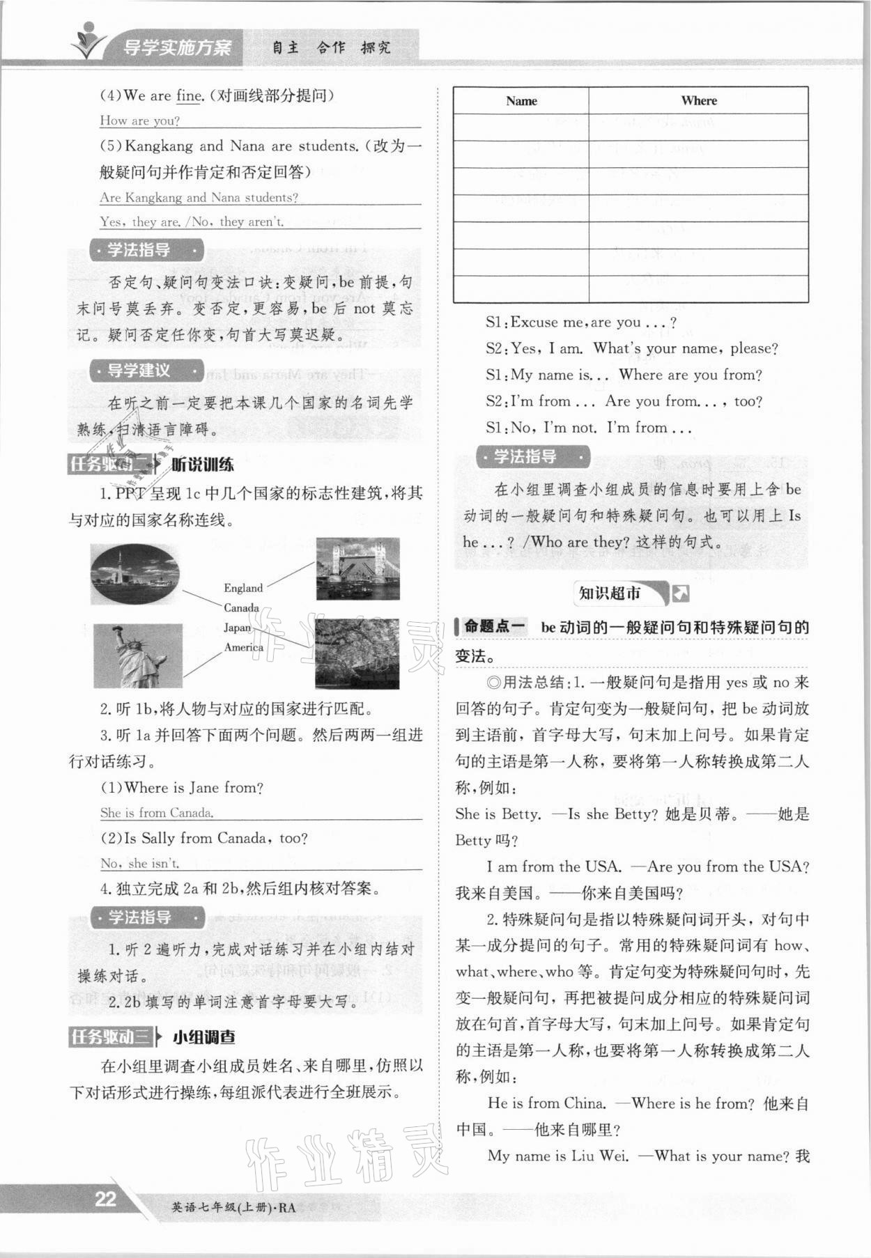 2021年金太阳导学案七年级英语上册仁爱版 参考答案第22页