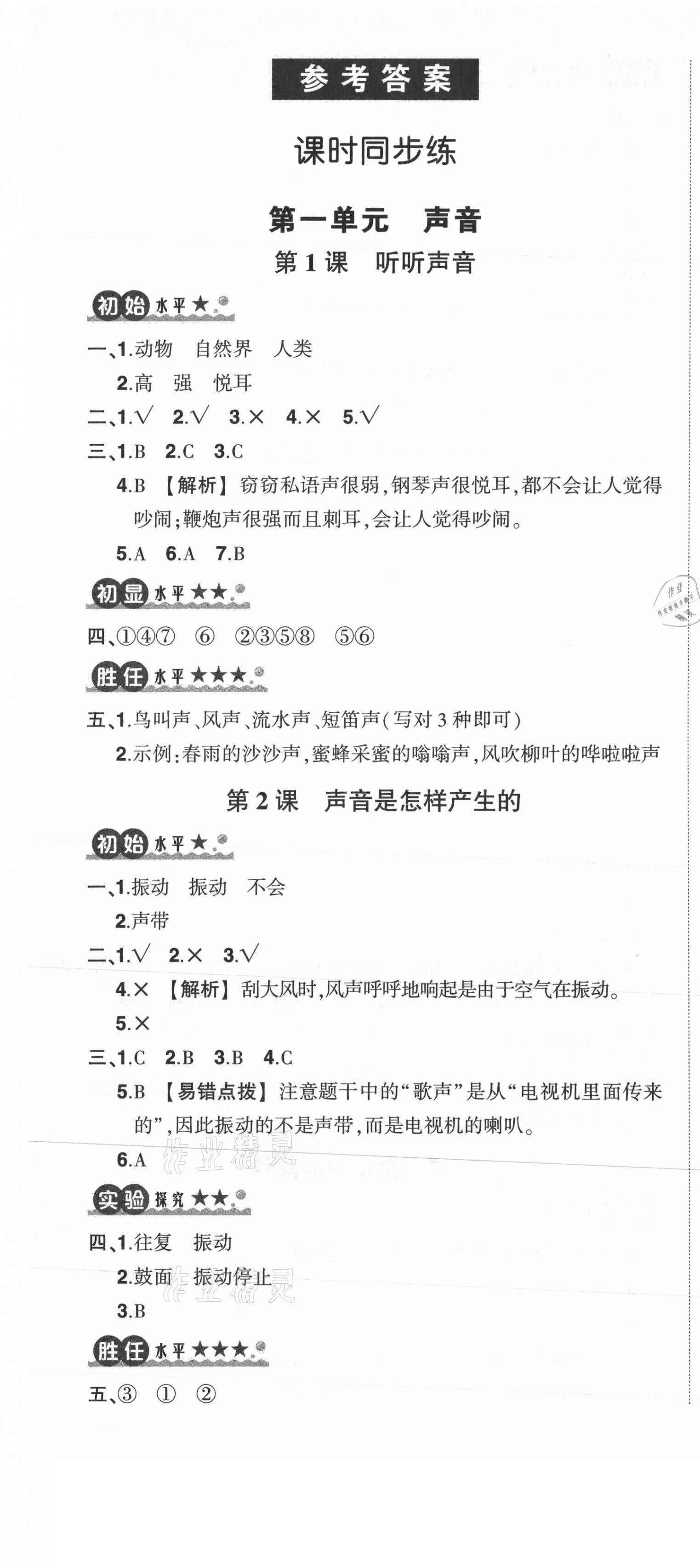 2021年狀元成才路創(chuàng)優(yōu)作業(yè)100分四年級科學上冊教科版 參考答案第1頁