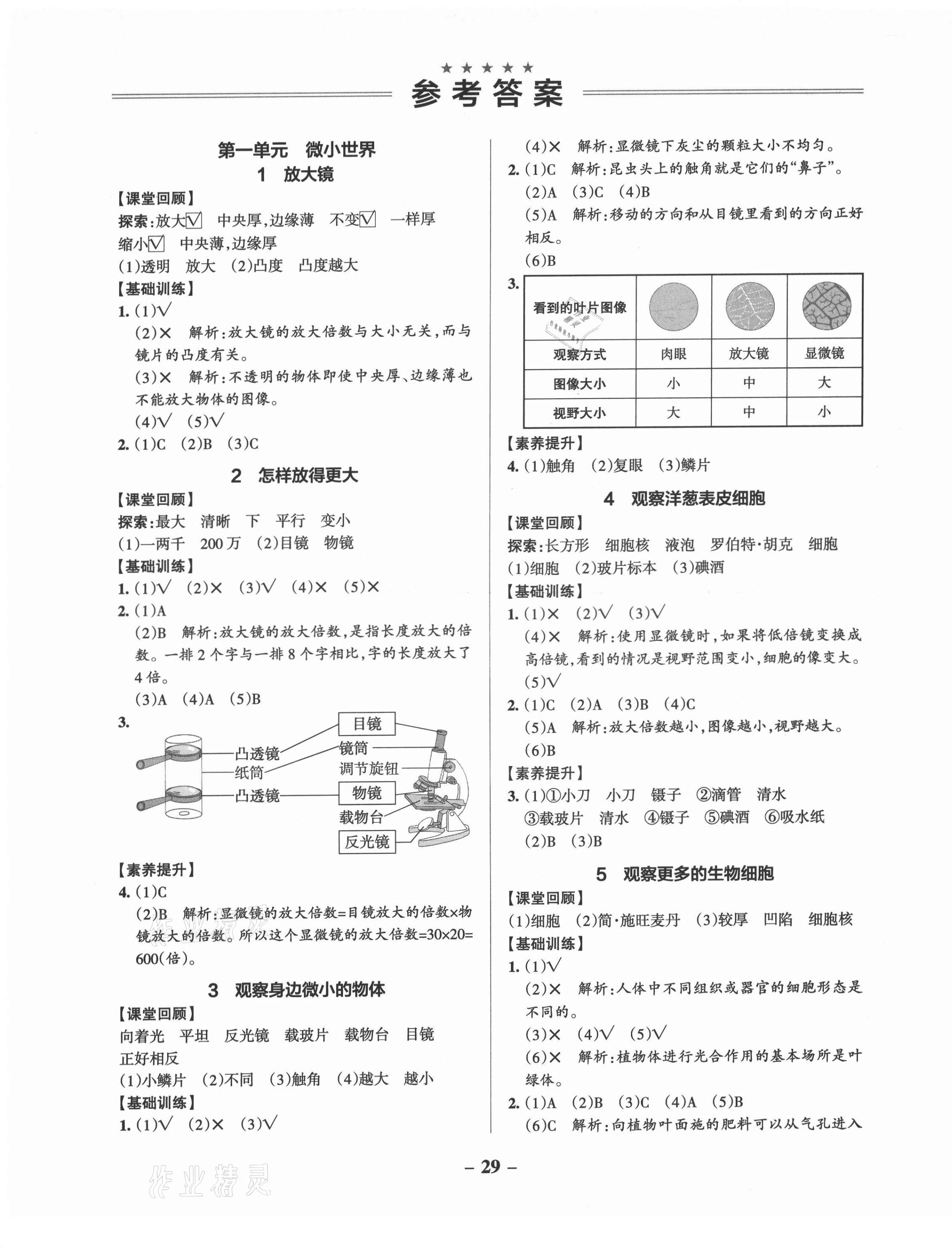 2021年小學學霸作業(yè)本六年級科學上冊教科版 參考答案第1頁