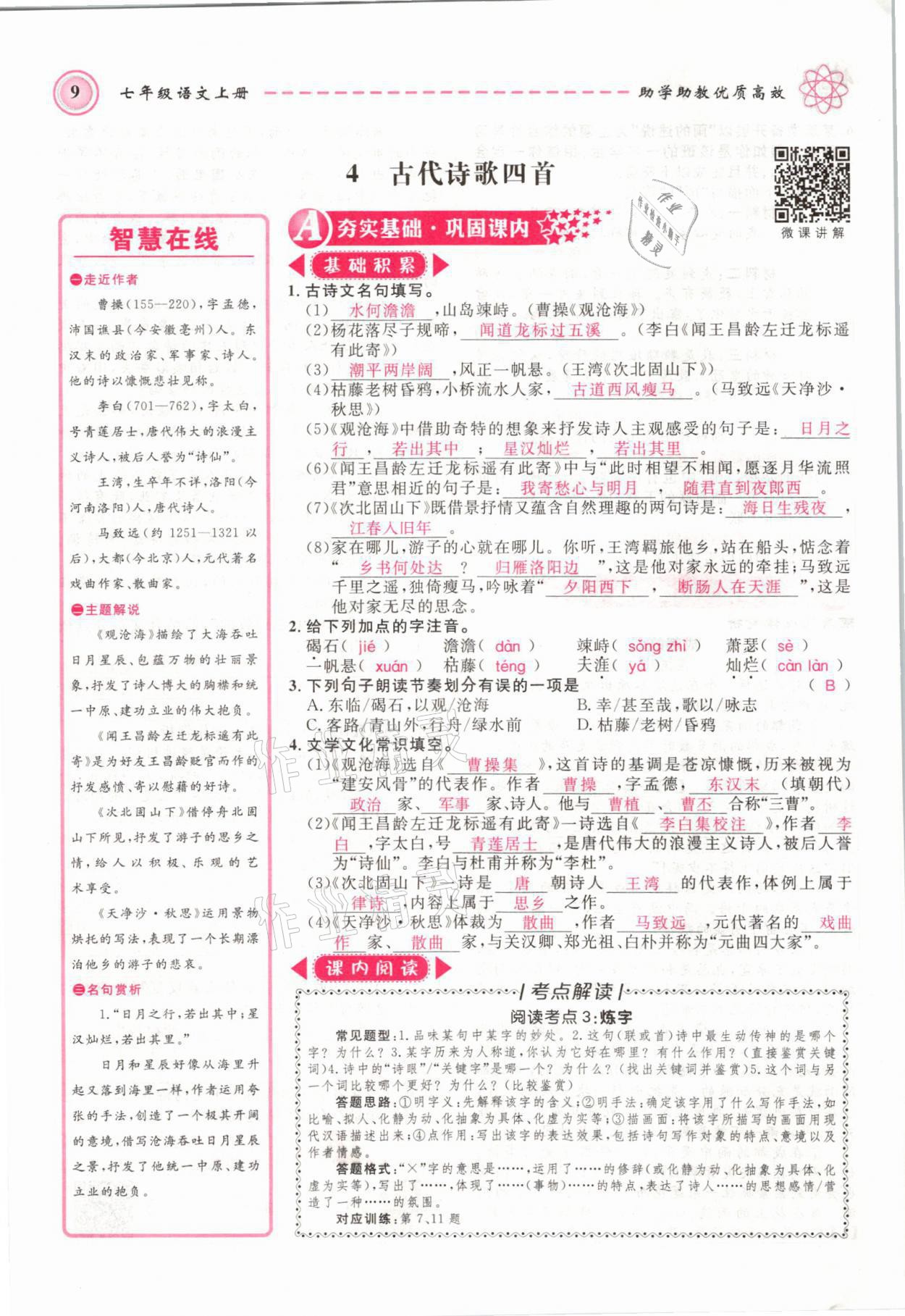 2021年名師學(xué)案七年級語文上冊人教版黃岡孝感咸寧專版 第9頁