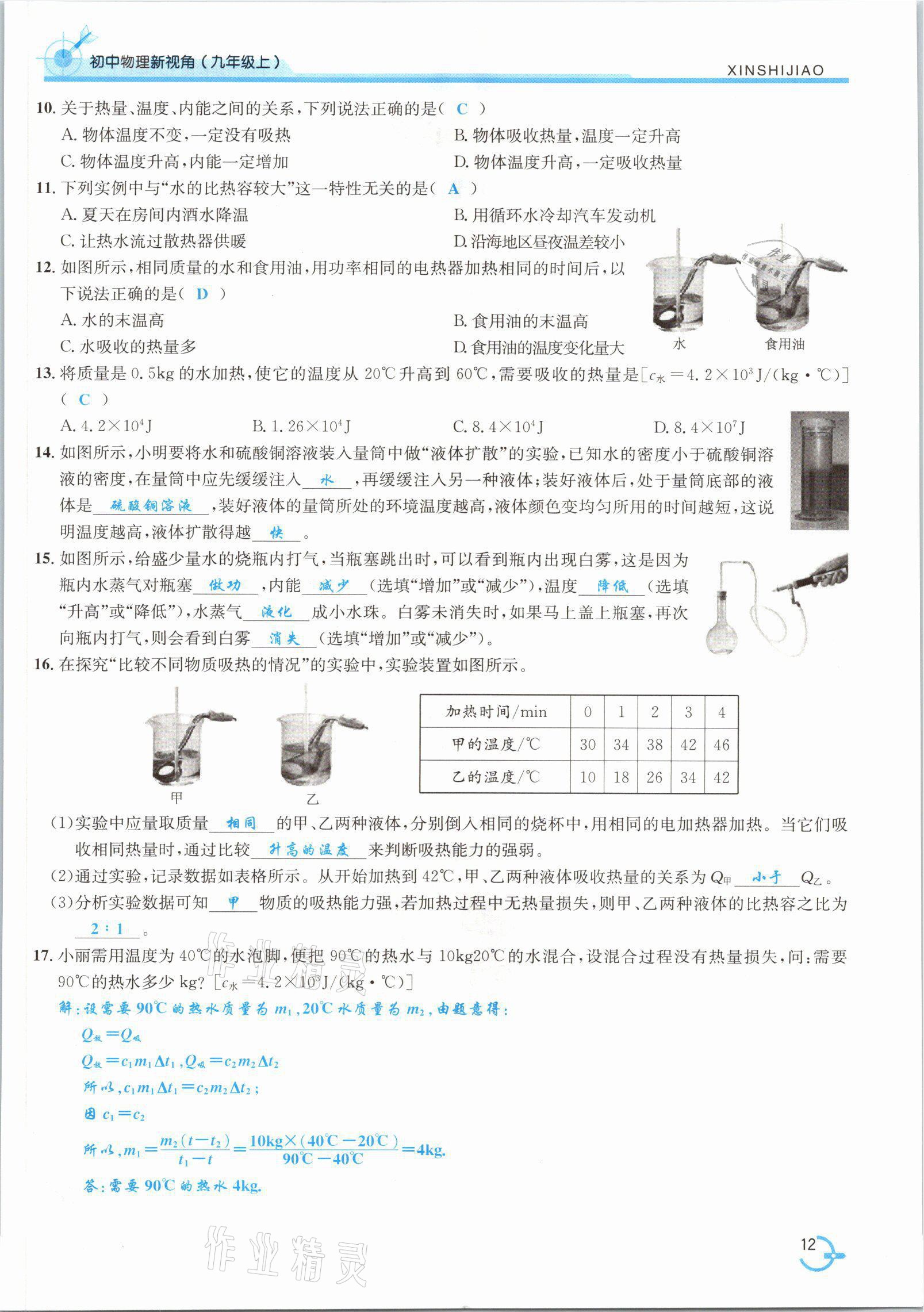 2021年新视角教辅系列丛书九年级物理上册人教版 参考答案第28页