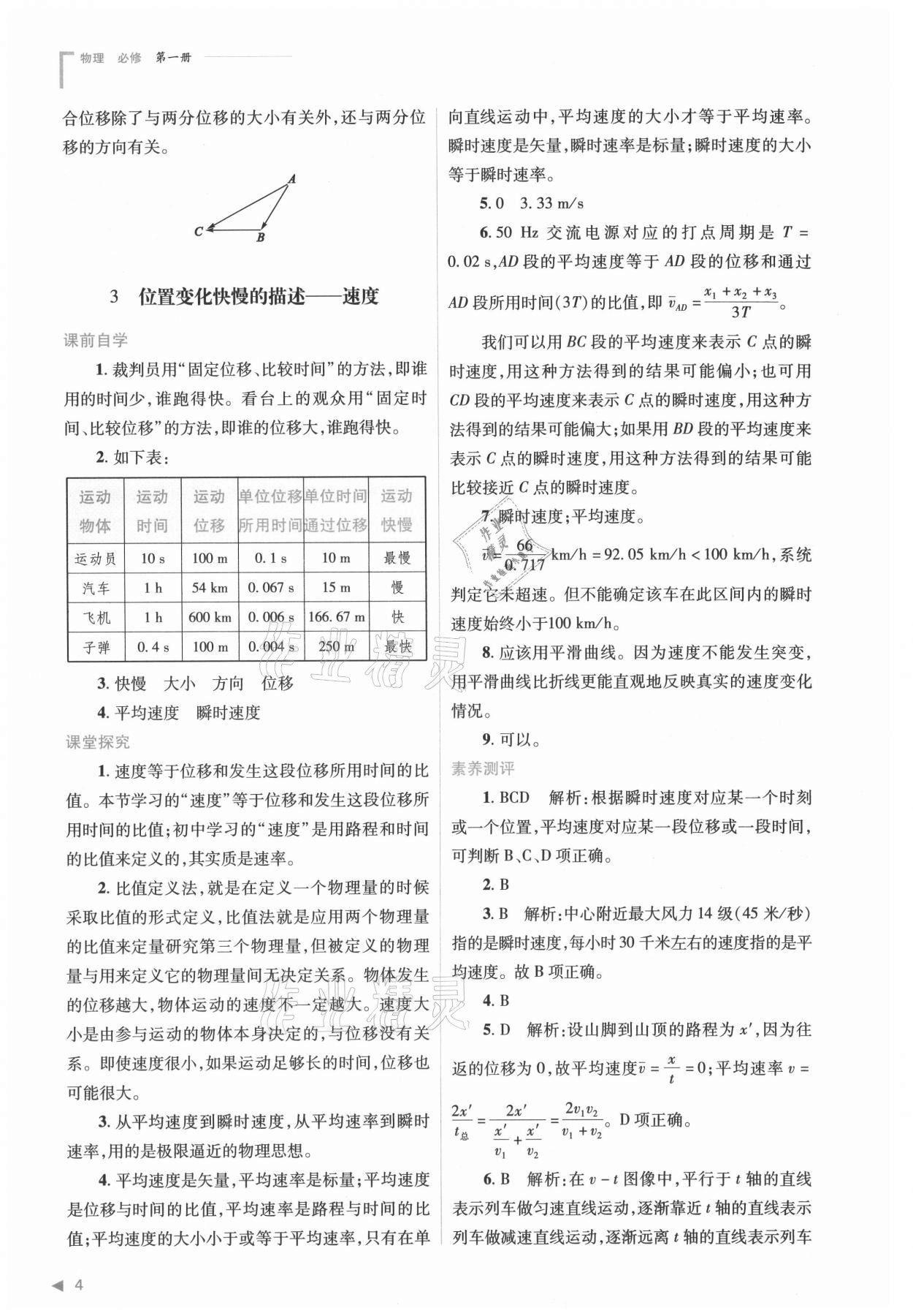 2021年普通高中新課程同步練習(xí)冊(cè)高中物理必修第一冊(cè)人教版 參考答案第4頁(yè)