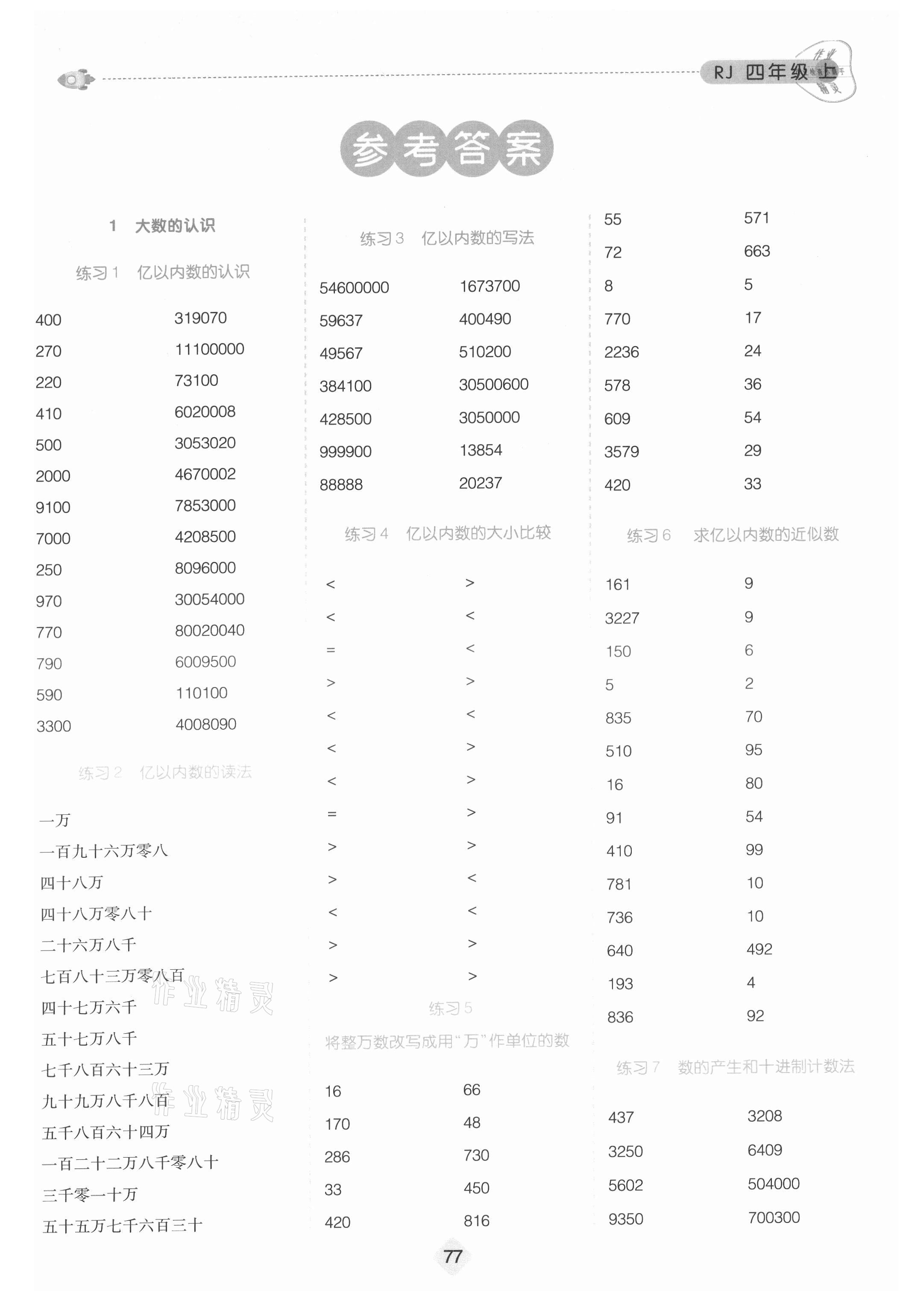 2021年必考口算题卡四年级数学上册人教版 第1页