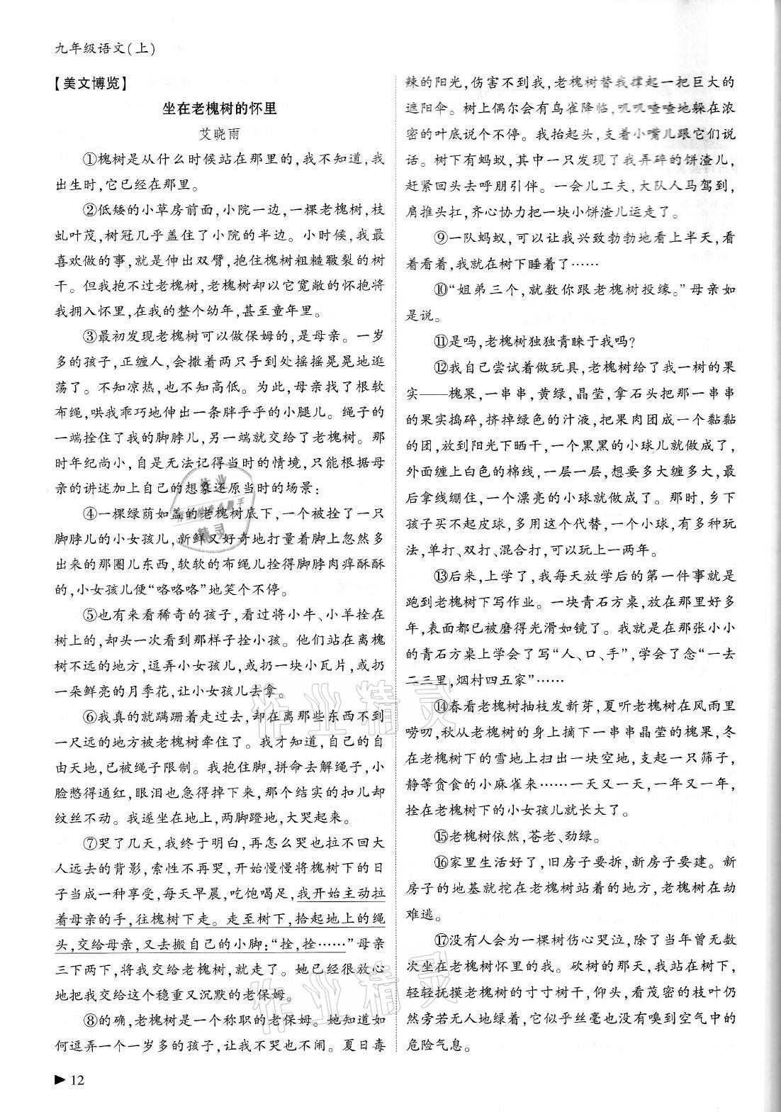 2021年優(yōu)課堂給力A加九年級語文全一冊人教版 參考答案第12頁