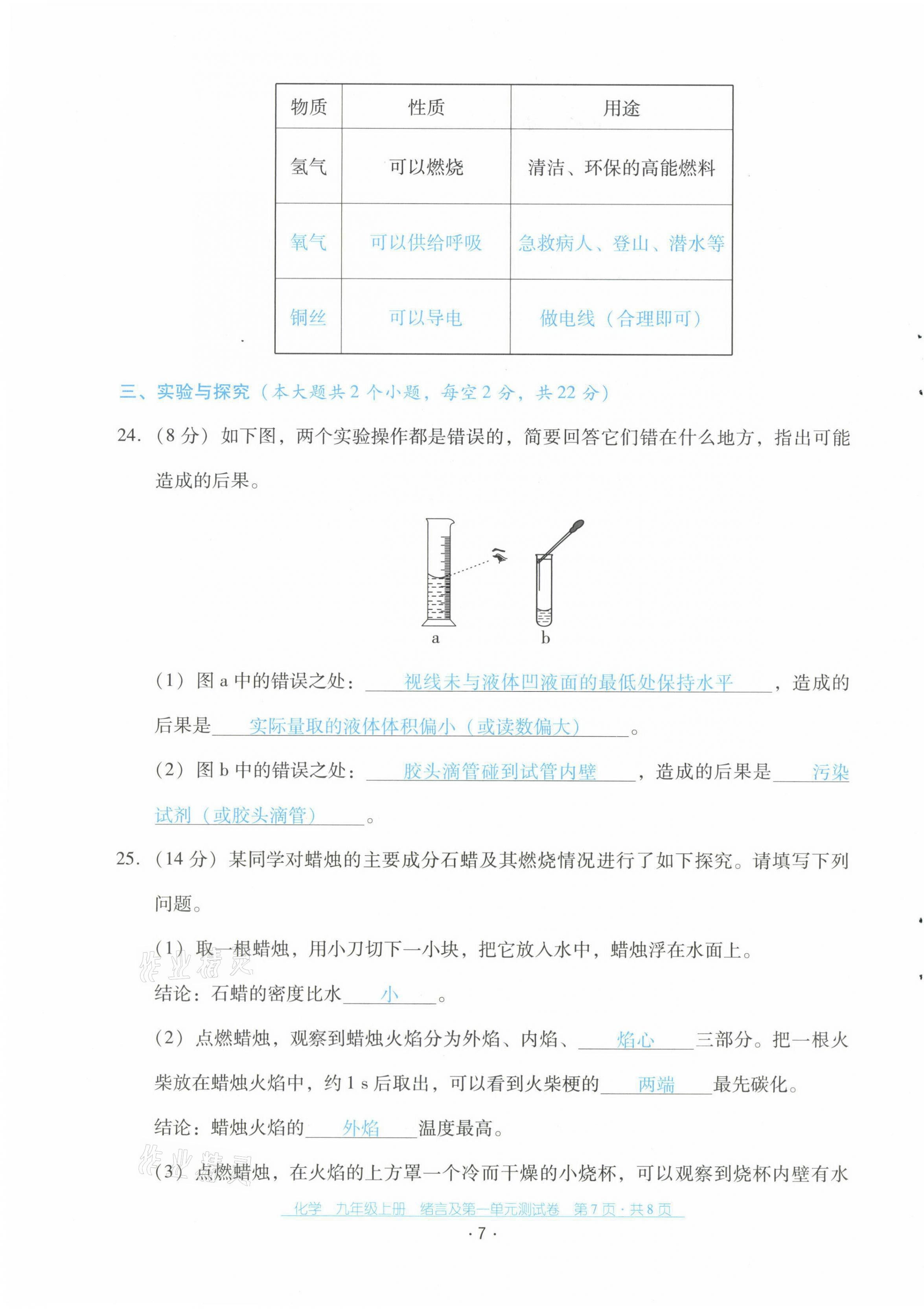 2021年云南省标准教辅优佳学案配套测试卷九年级化学上册人教版 第7页