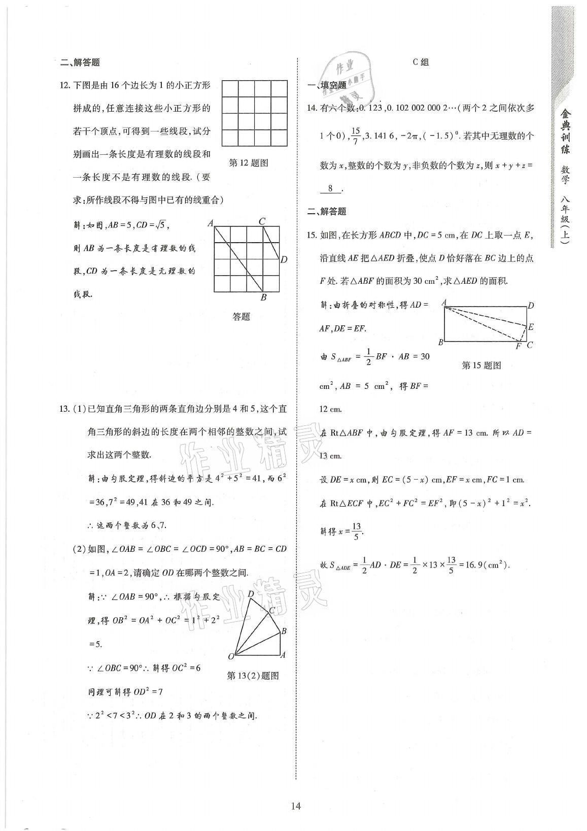 2021年金典训练八年级数学上册北师大版 参考答案第14页