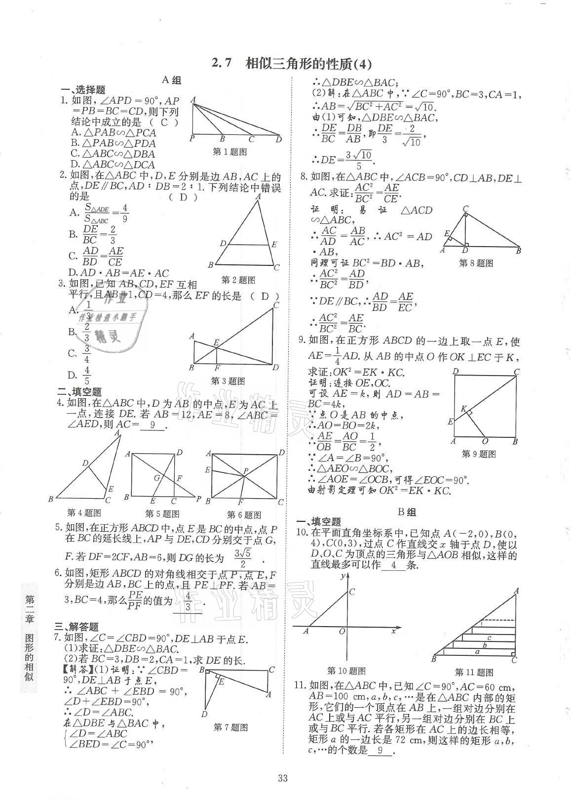 2021年金典训练九年级数学全一册北师大版 参考答案第33页