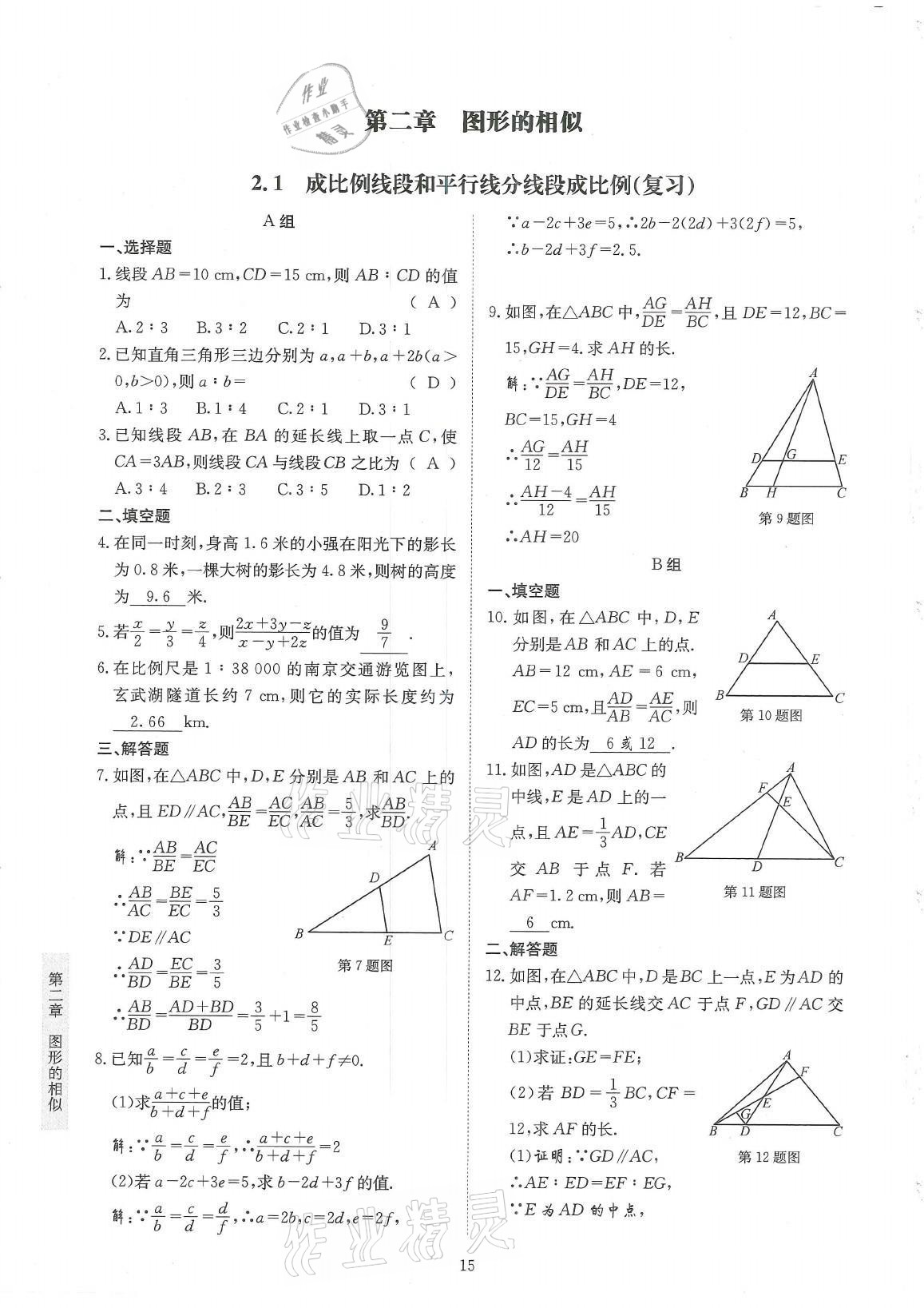 2021年金典训练九年级数学全一册北师大版 参考答案第15页