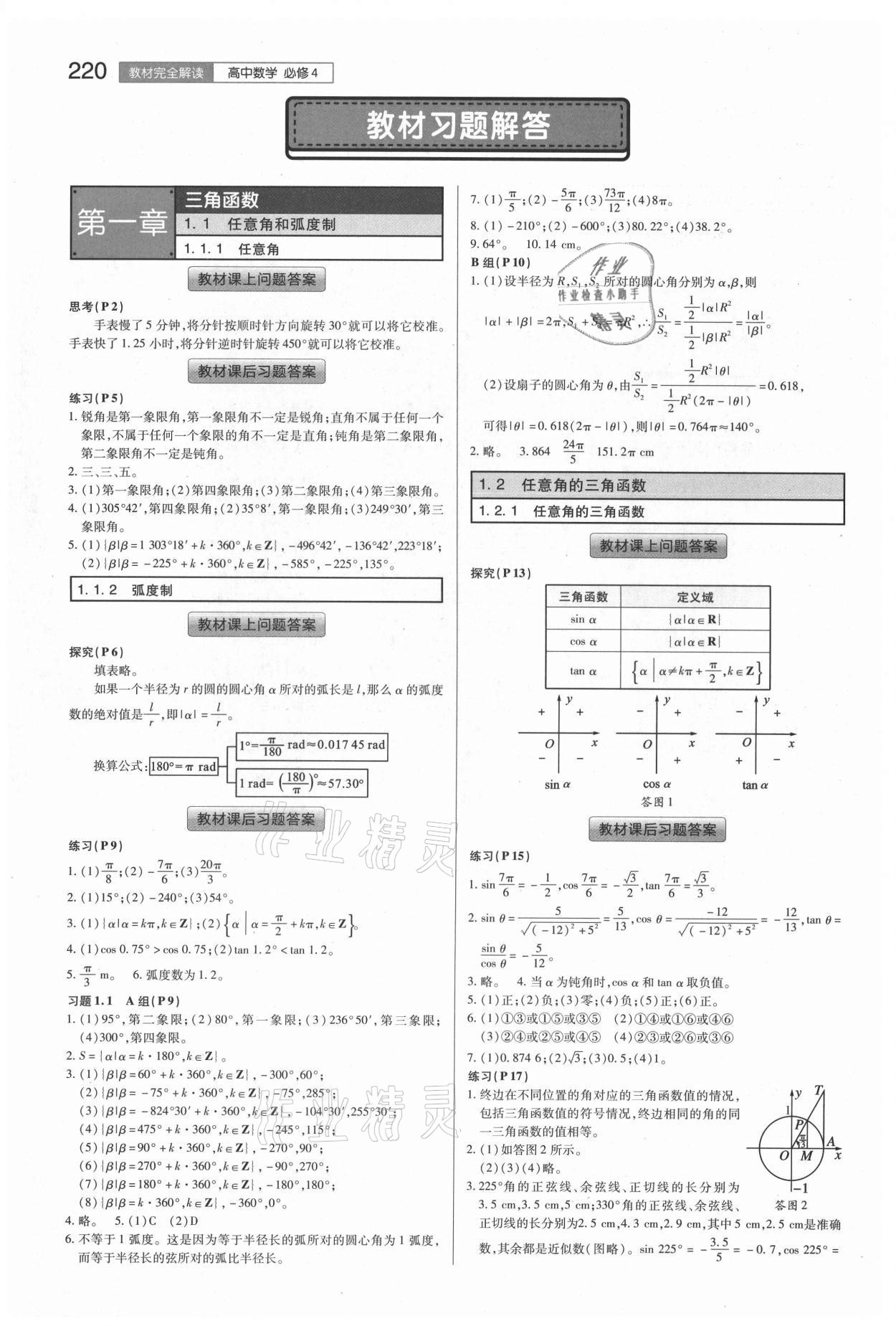 2021年教材課本高中數(shù)學(xué)必修4人教版 參考答案第1頁