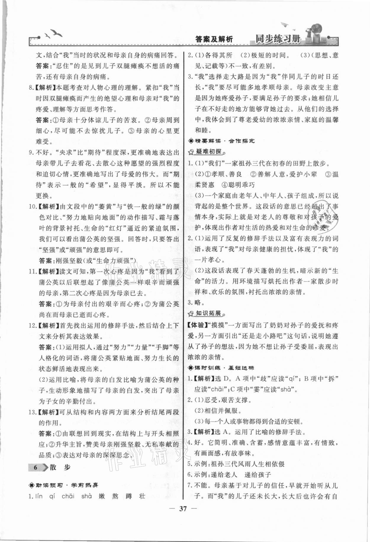 2021年同步练习册七年级语文上册人教版江苏专版人民教育出版社 第5页