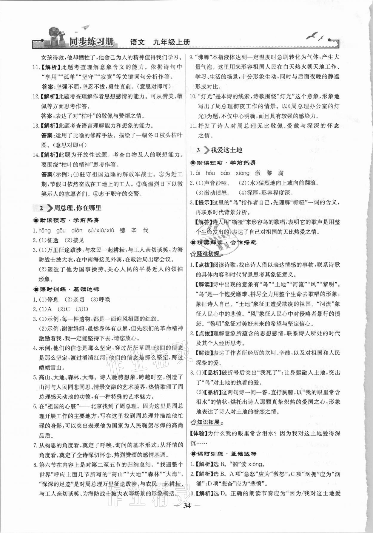 2021年同步练习册九年级语文上册人教版江苏专用人民教育出版社 第2页