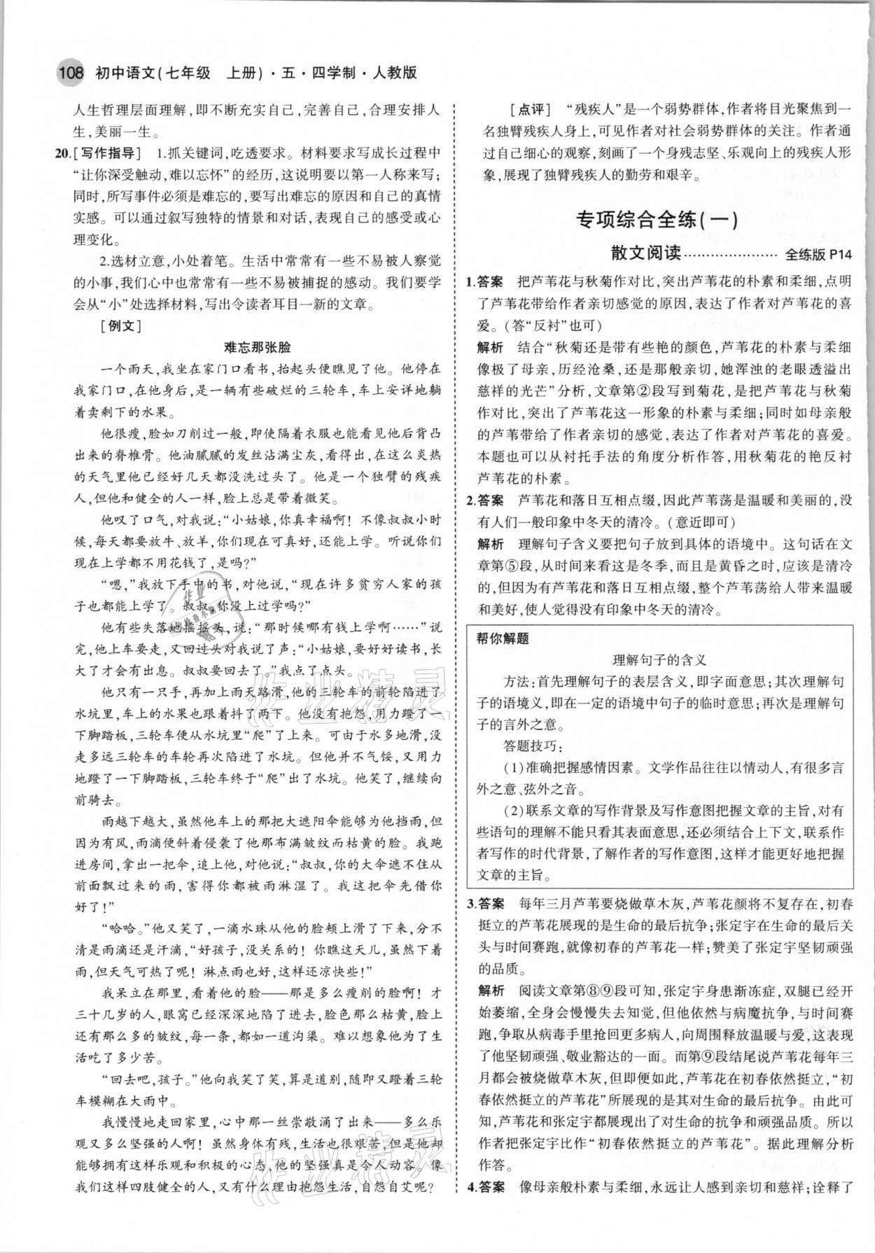 2021年5年中考3年模拟初中语文七年级上册人教版五四学制 第6页