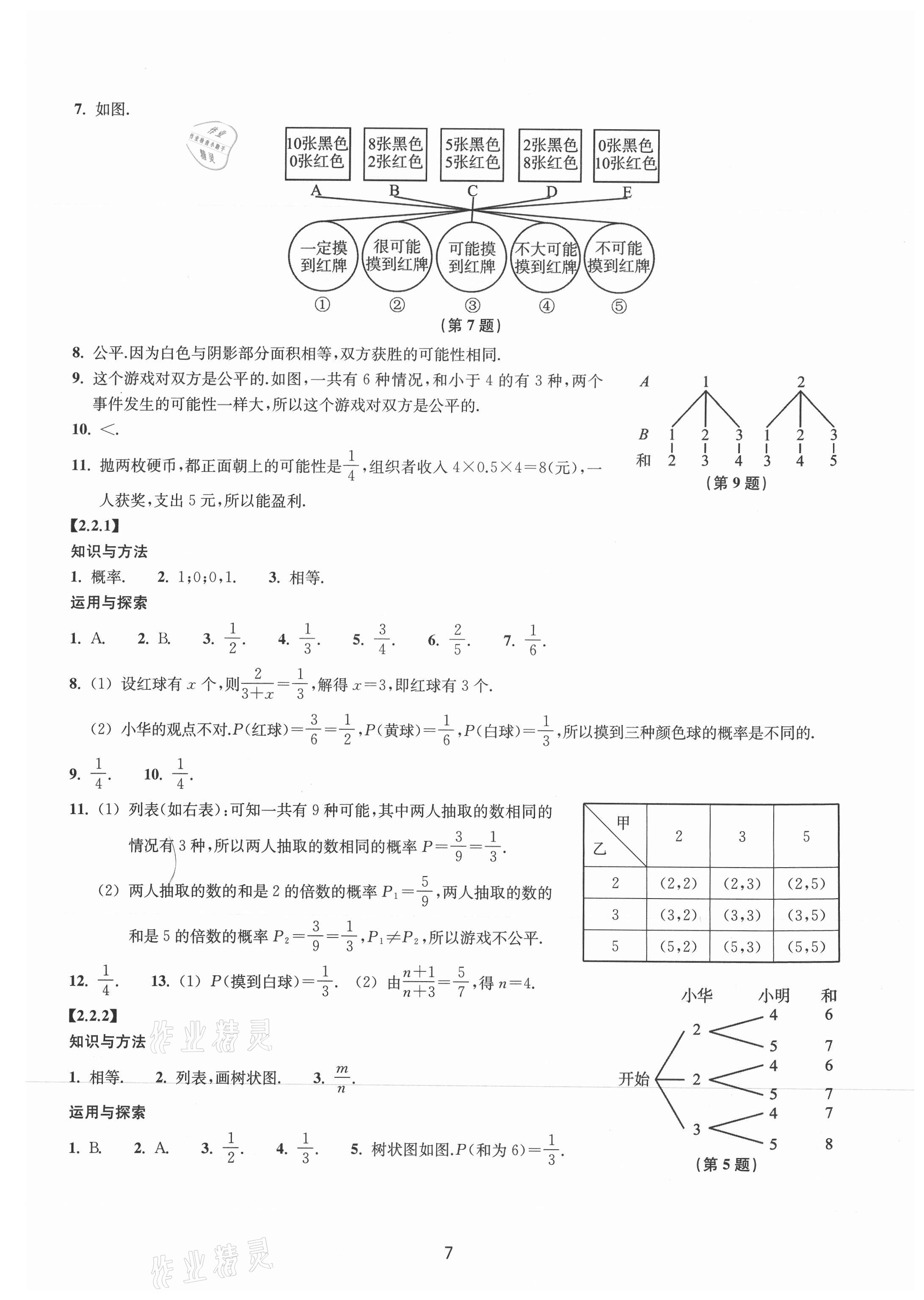 2021年同步練習(xí)浙江教育出版社九年級數(shù)學(xué)上冊浙教版提升版 參考答案第7頁