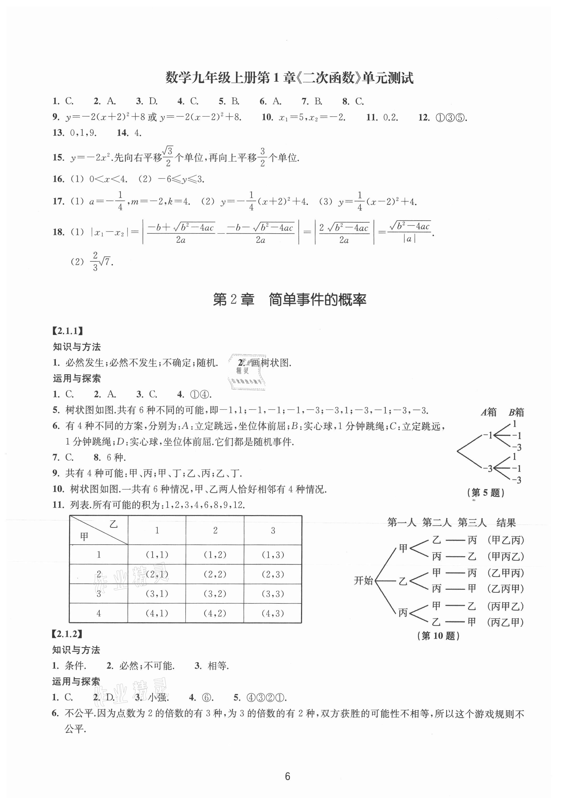 2021年同步練習(xí)浙江教育出版社九年級(jí)數(shù)學(xué)上冊(cè)浙教版提升版 參考答案第6頁(yè)