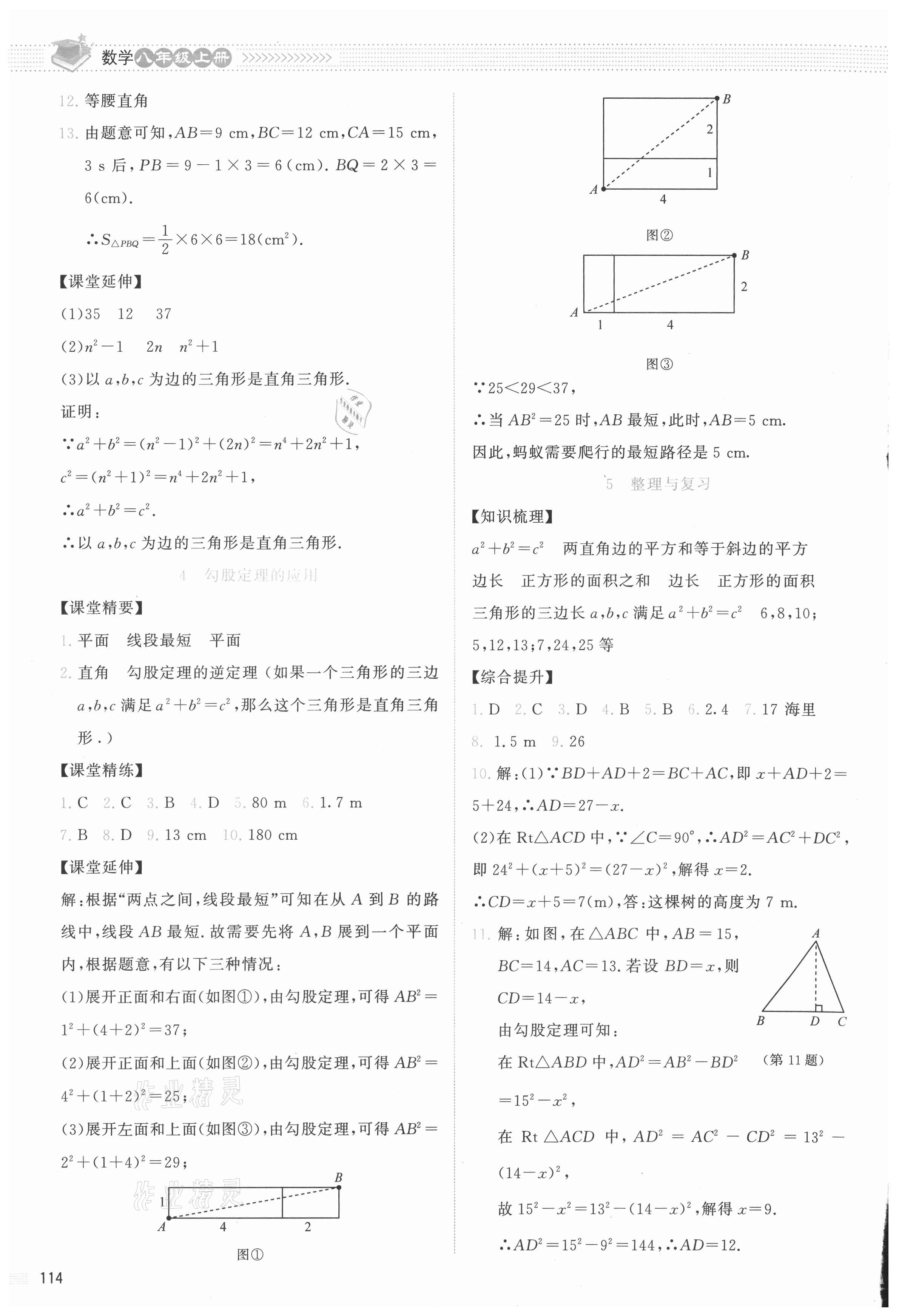 2021年课堂精练八年级数学上册北师大版云南专版 参考答案第2页