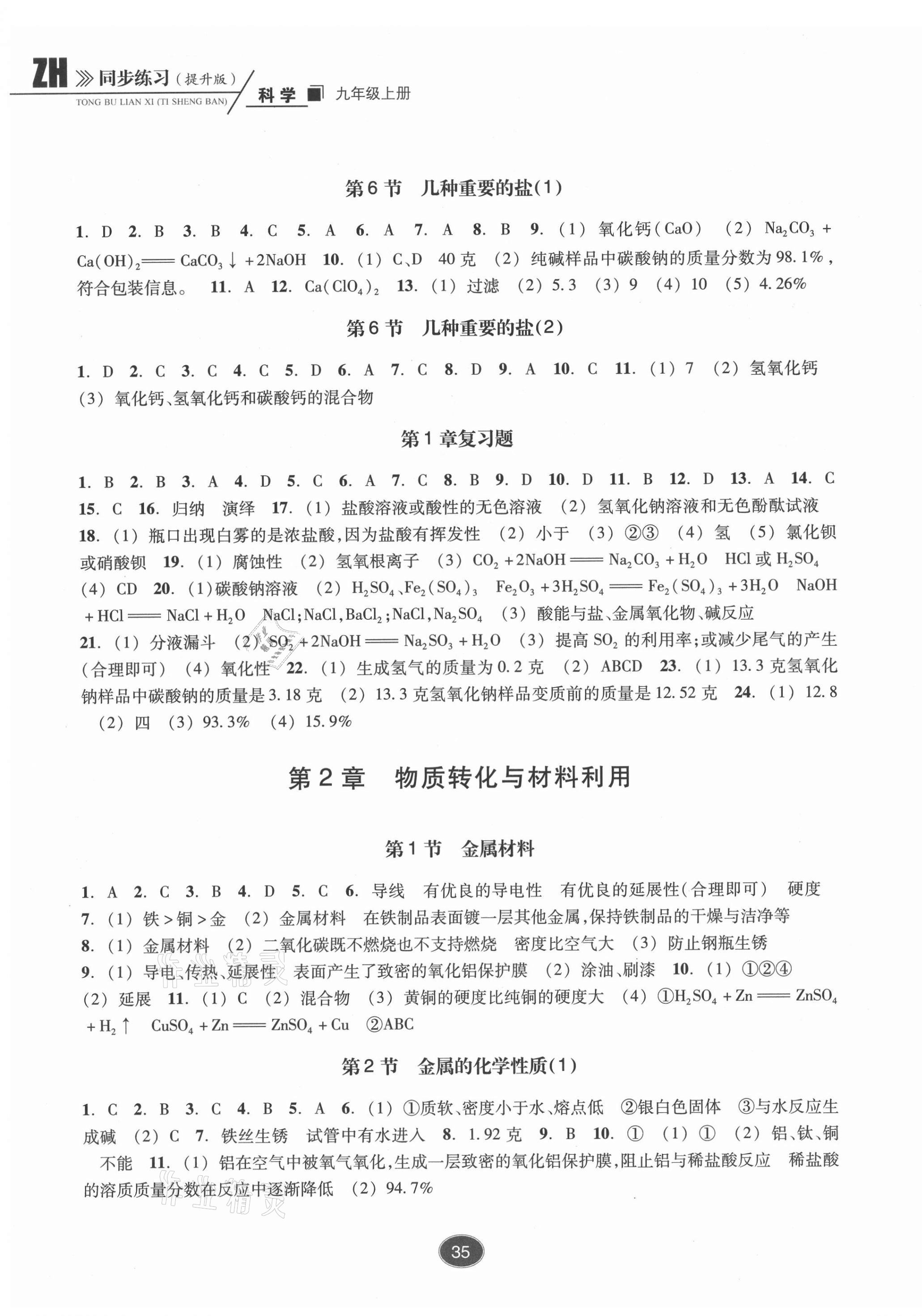 2021年同步練習(xí)浙江教育出版社九年級科學(xué)上冊浙教版提升版 第3頁