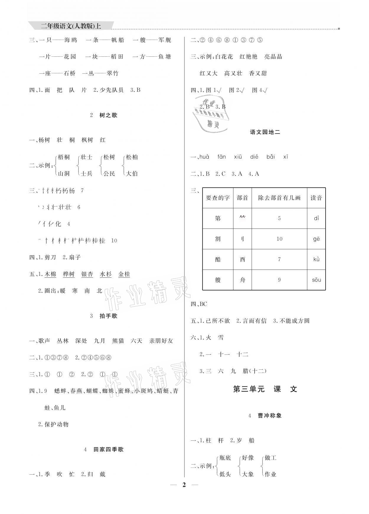 2021年提分教練二年級(jí)語(yǔ)文上冊(cè)人教版 參考答案第2頁(yè)