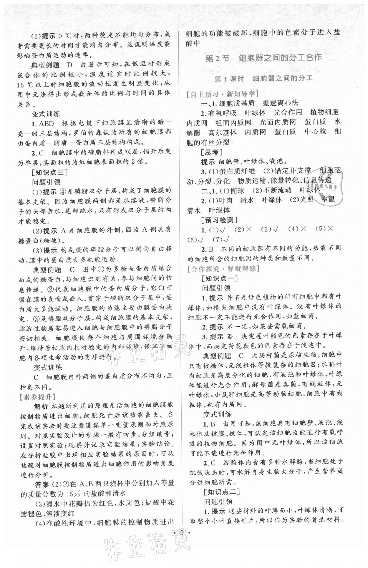 2021年高中同步测控优化设计生物必修1分子与细胞增强版 参考答案第8页