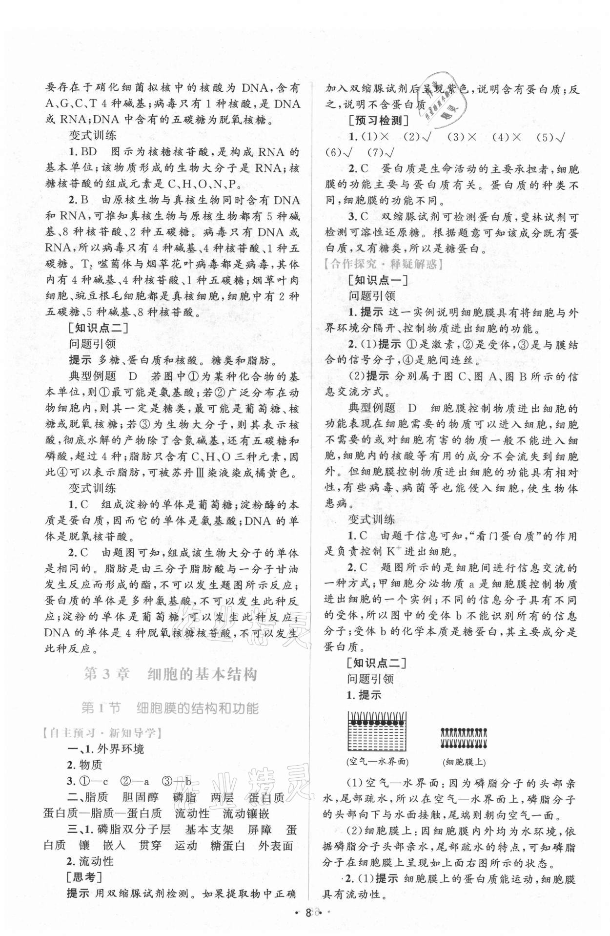 2021年高中同步测控优化设计生物必修1分子与细胞增强版 参考答案第7页