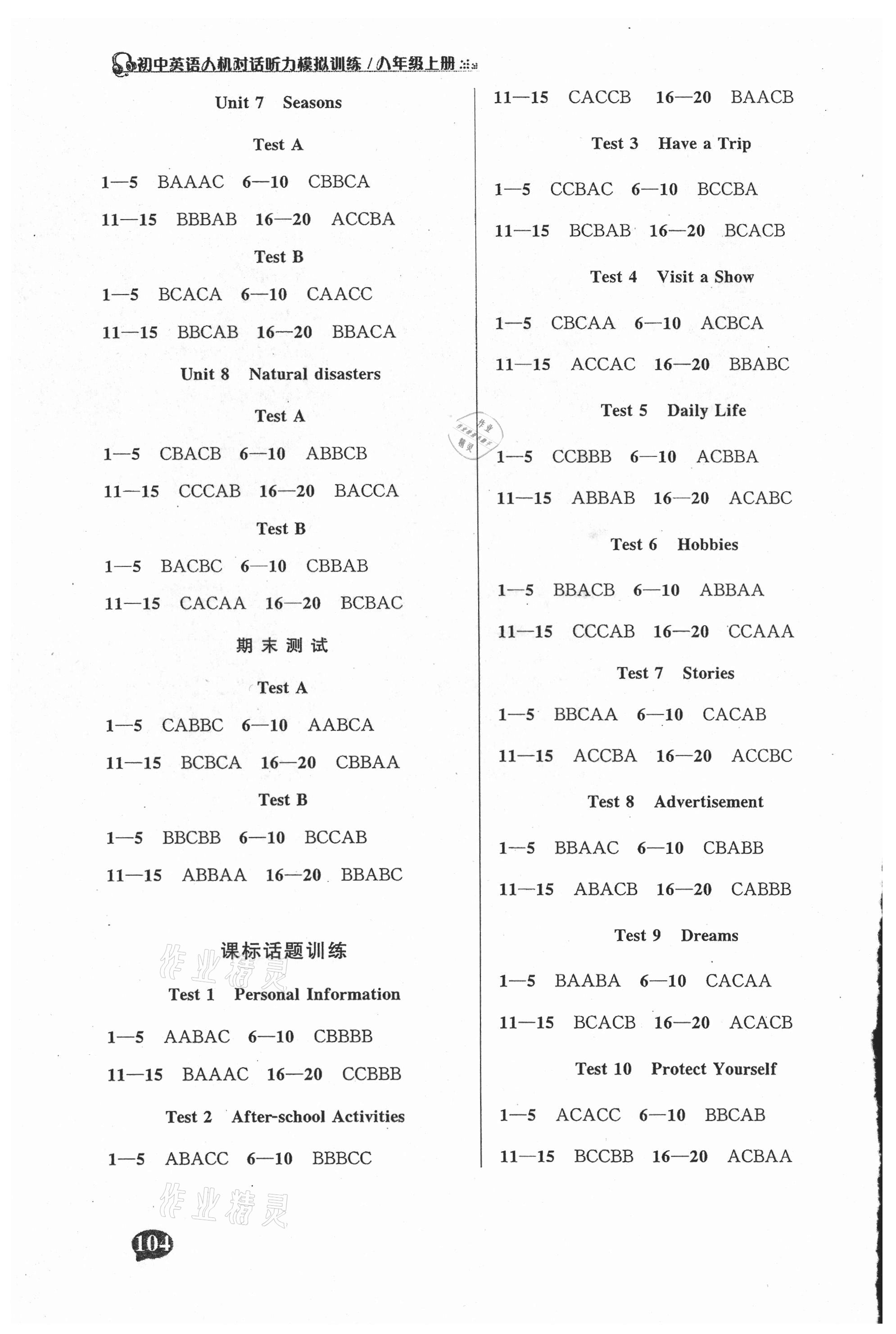 2021年初中英语人机对话听力模拟训练八年级上册译林版 第2页