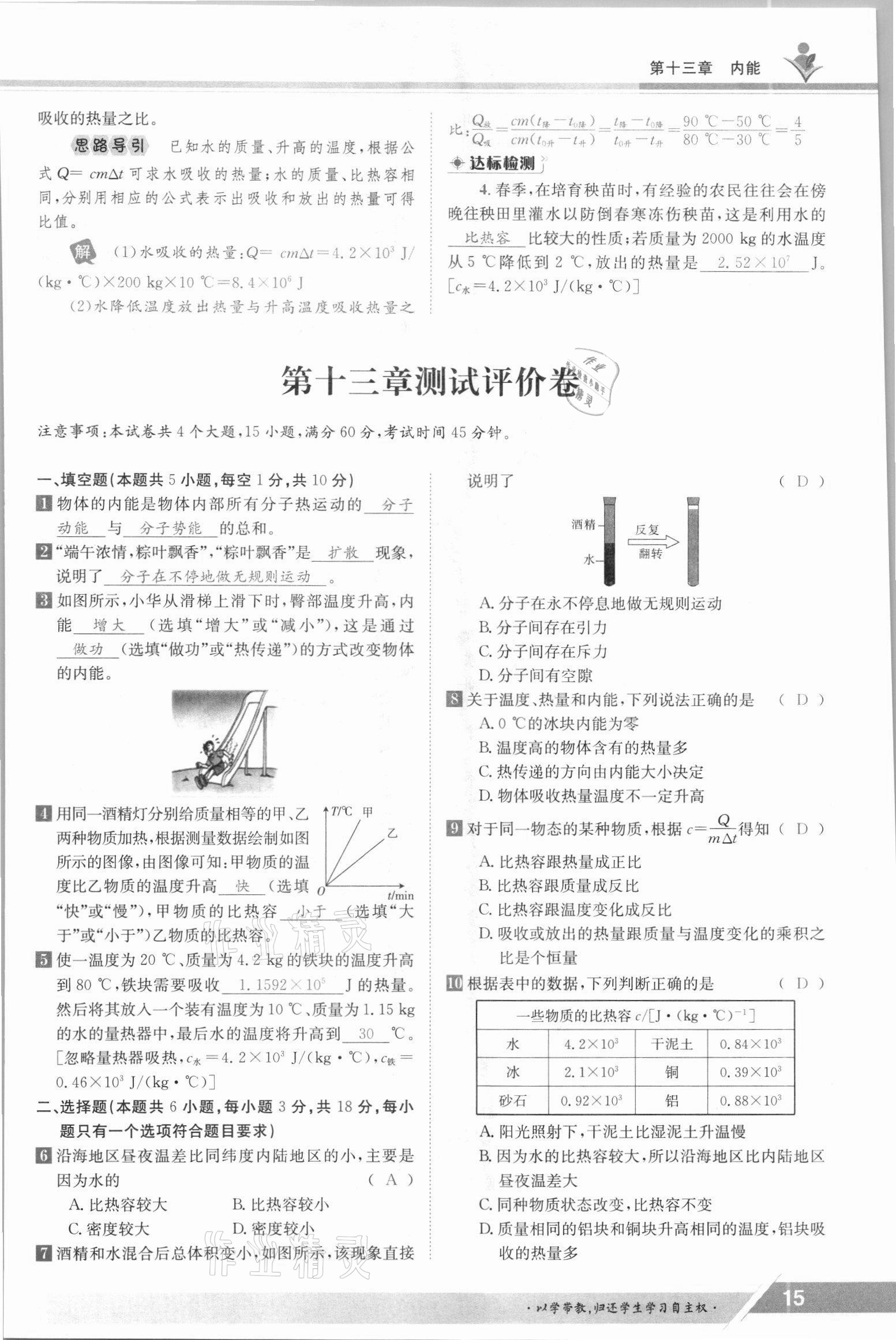 2021年金太阳导学测评九年级物理全一册人教版 参考答案第15页