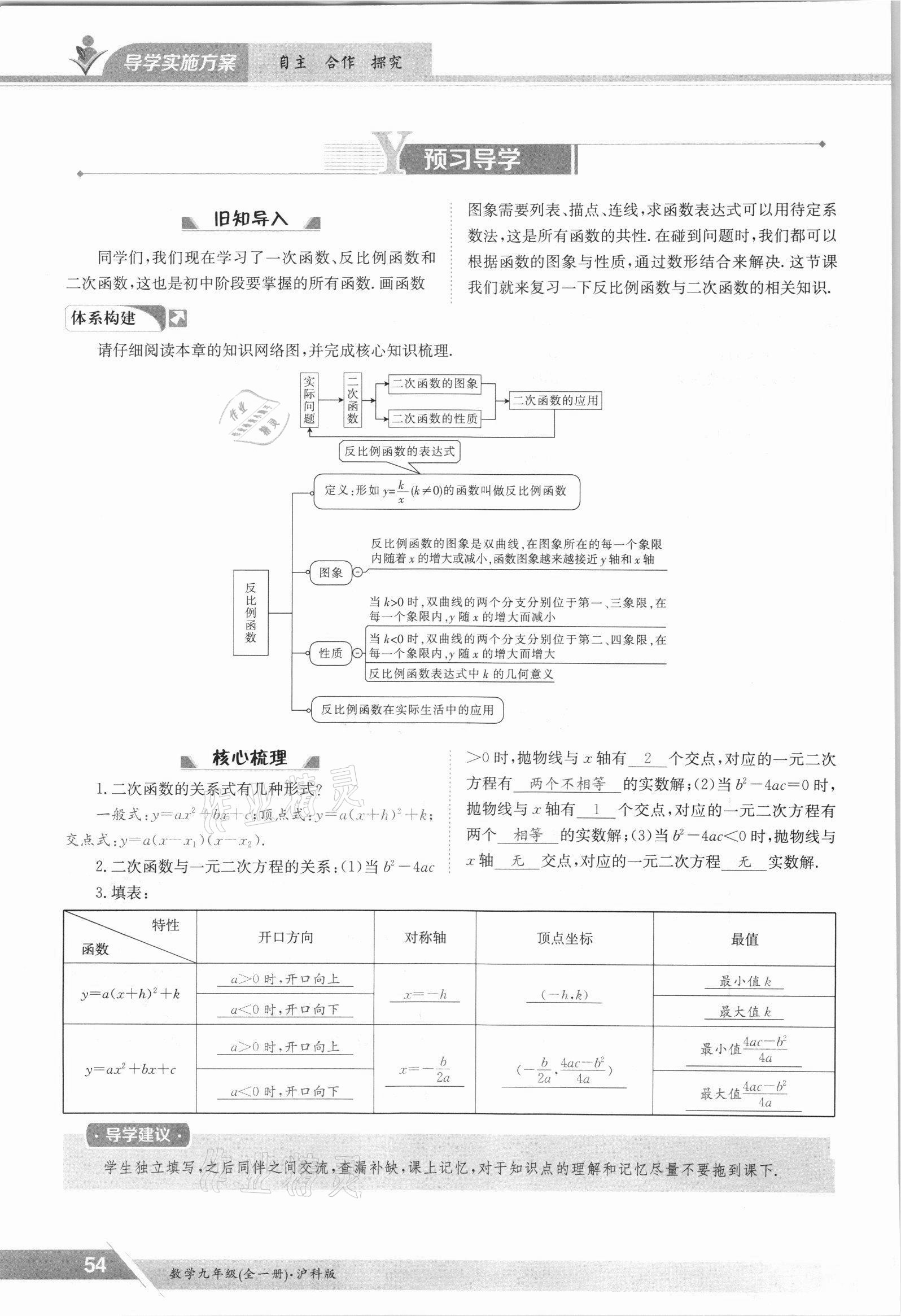 2021年金太陽導學測評九年級數學全一冊滬科版 參考答案第54頁