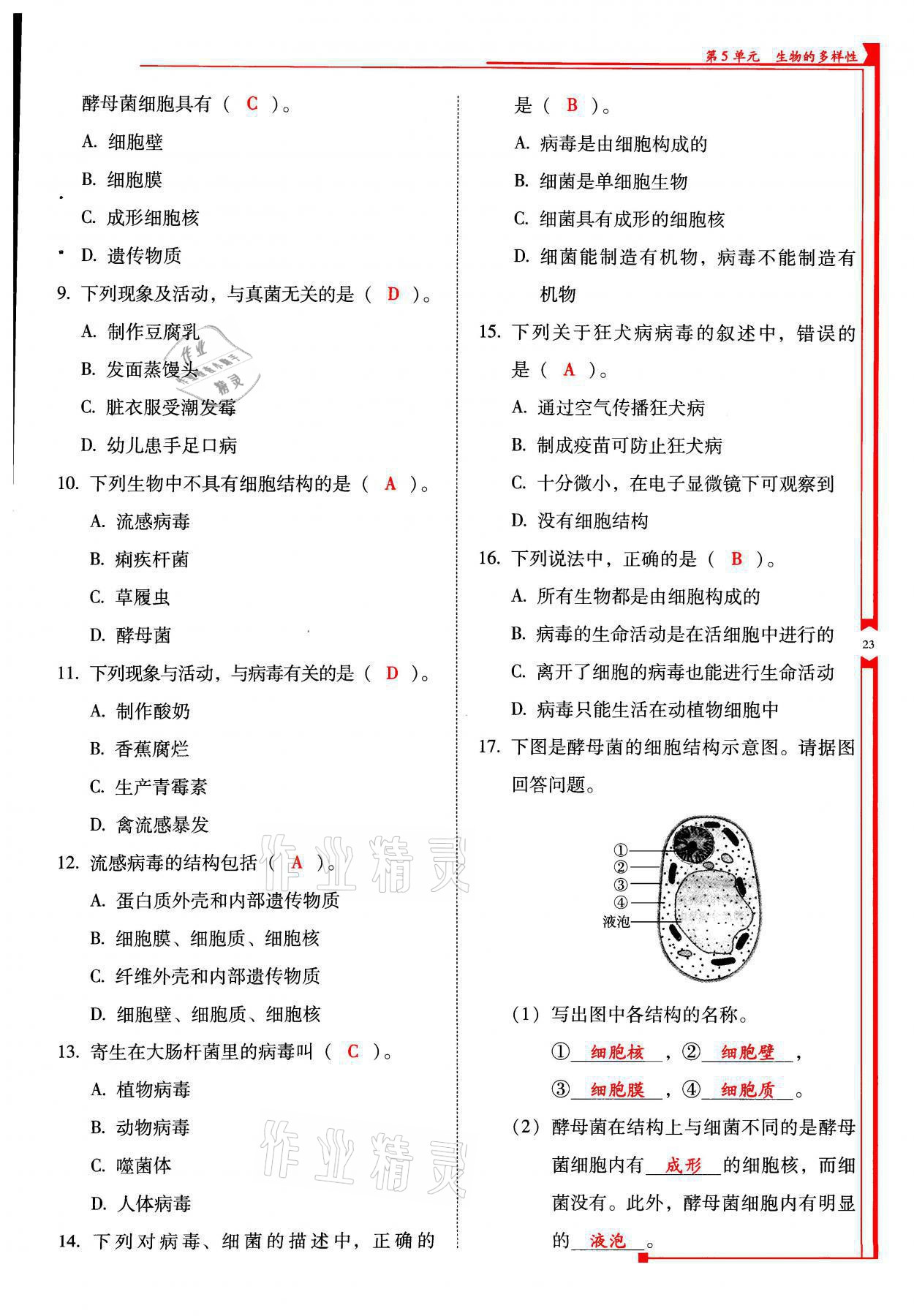 2021年云南省标准教辅优佳学案八年级生物全一册苏教版 参考答案第23页