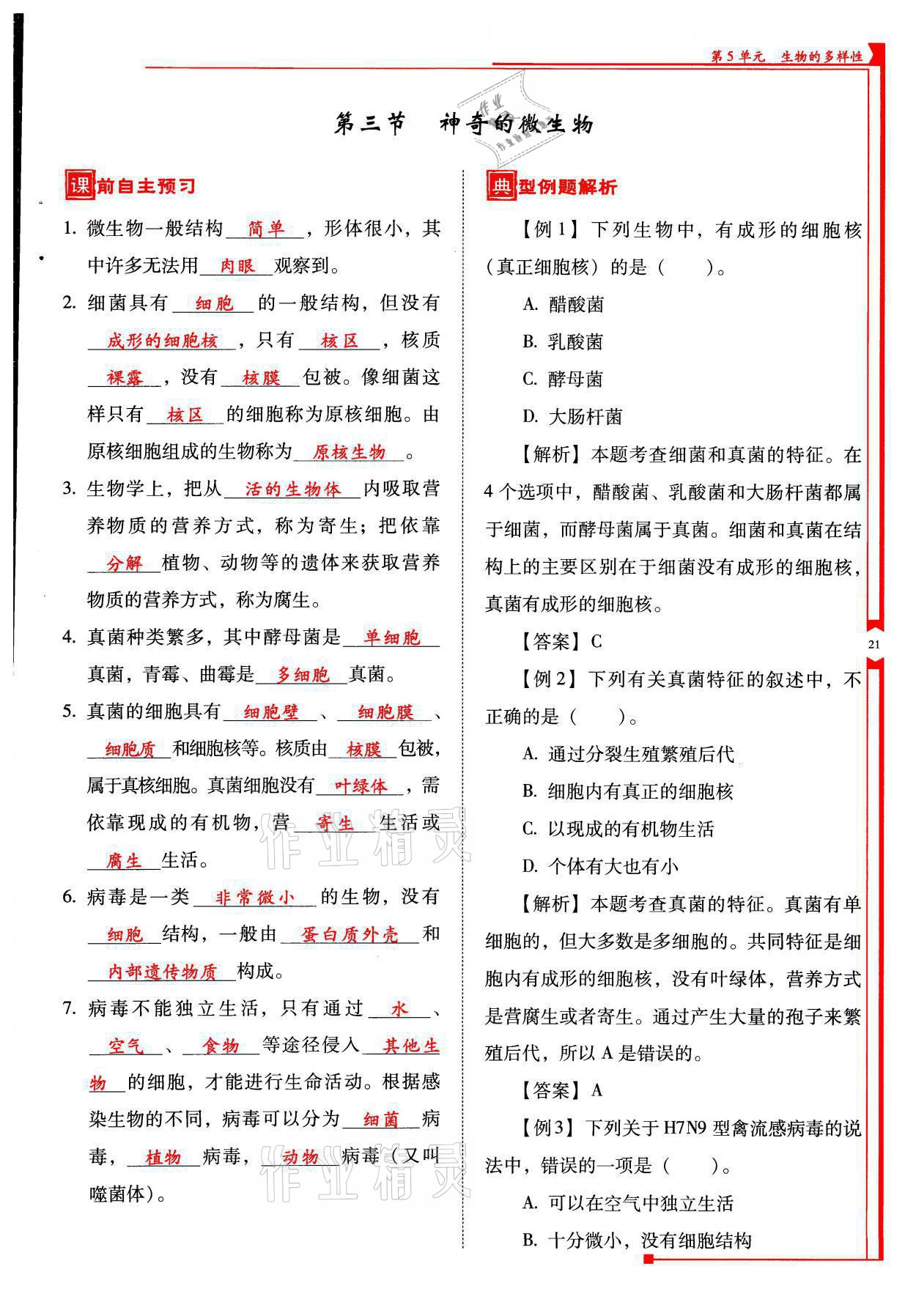 2021年云南省標(biāo)準(zhǔn)教輔優(yōu)佳學(xué)案八年級(jí)生物全一冊(cè)蘇教版 參考答案第21頁(yè)