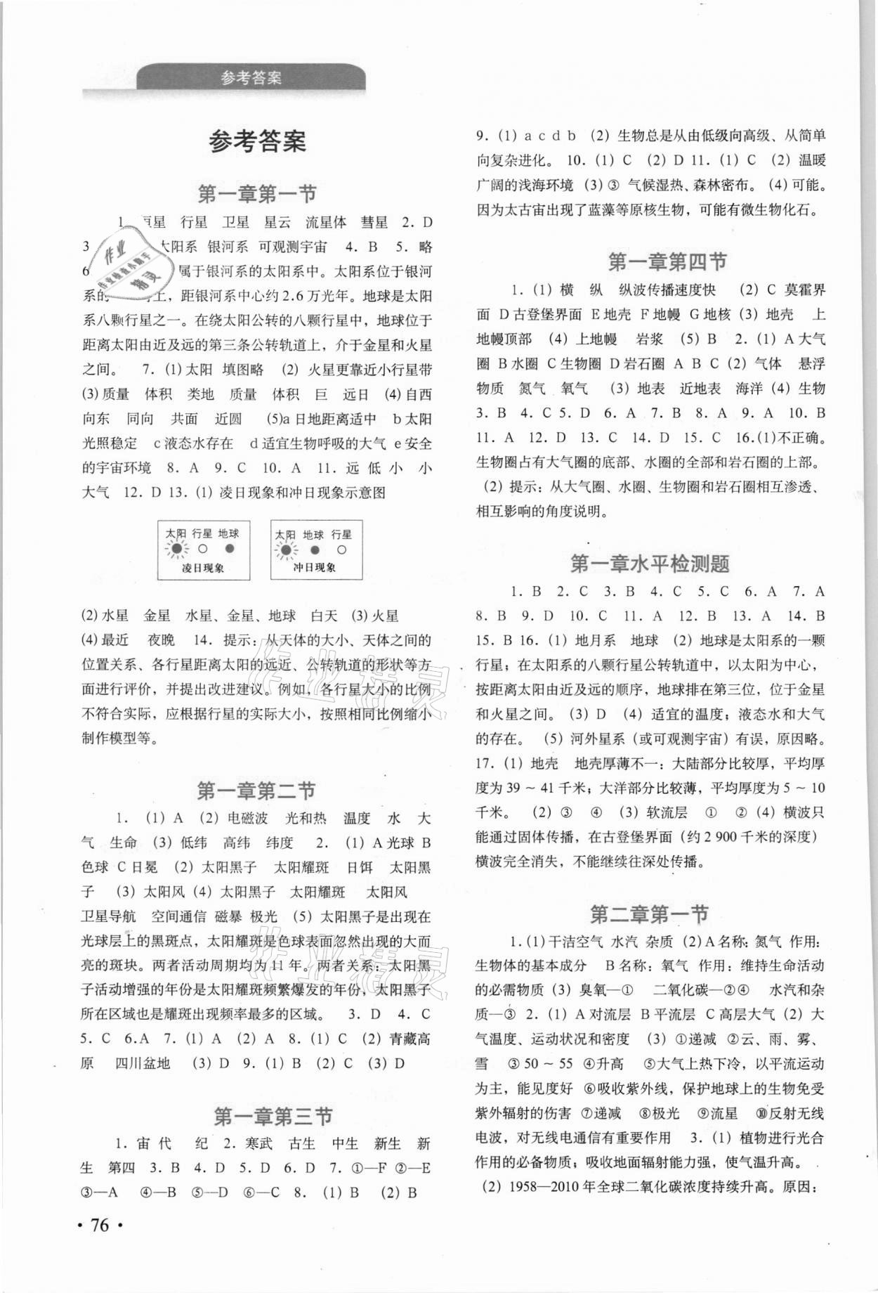 2021年填充图册中国地图出版社高中地理必修1人教版 参考答案第1页
