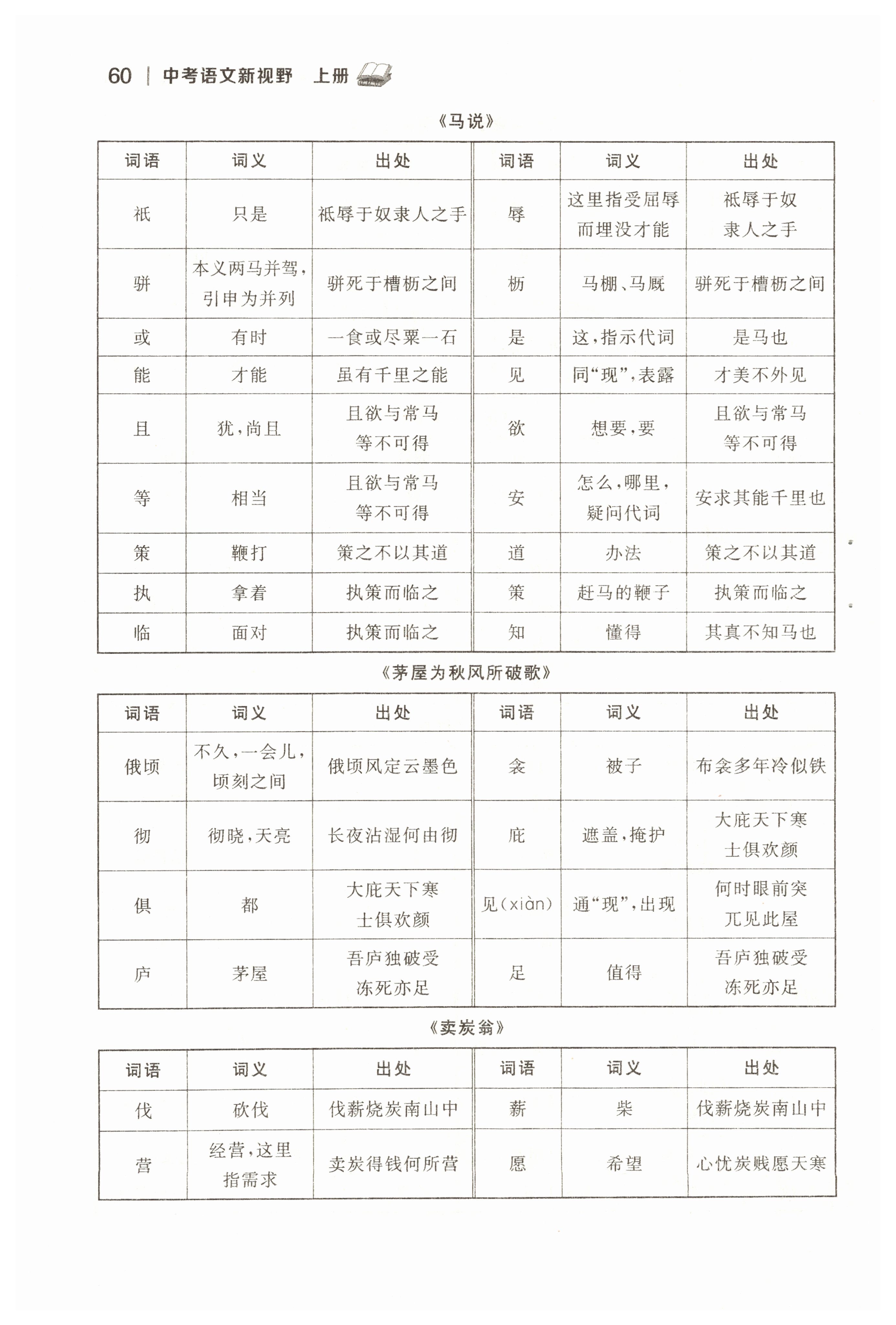 2022年中考新視野九年級(jí)語(yǔ)文上冊(cè)中考用書人教版 參考答案第60頁(yè)