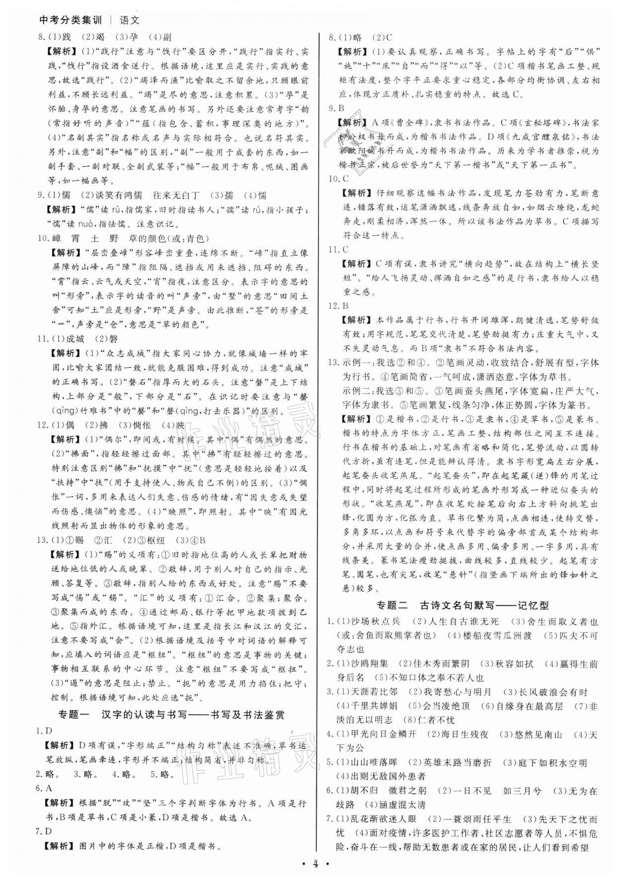 2022年浙派名师中考方略分类集训语文人教版浙江专版 参考答案第3页