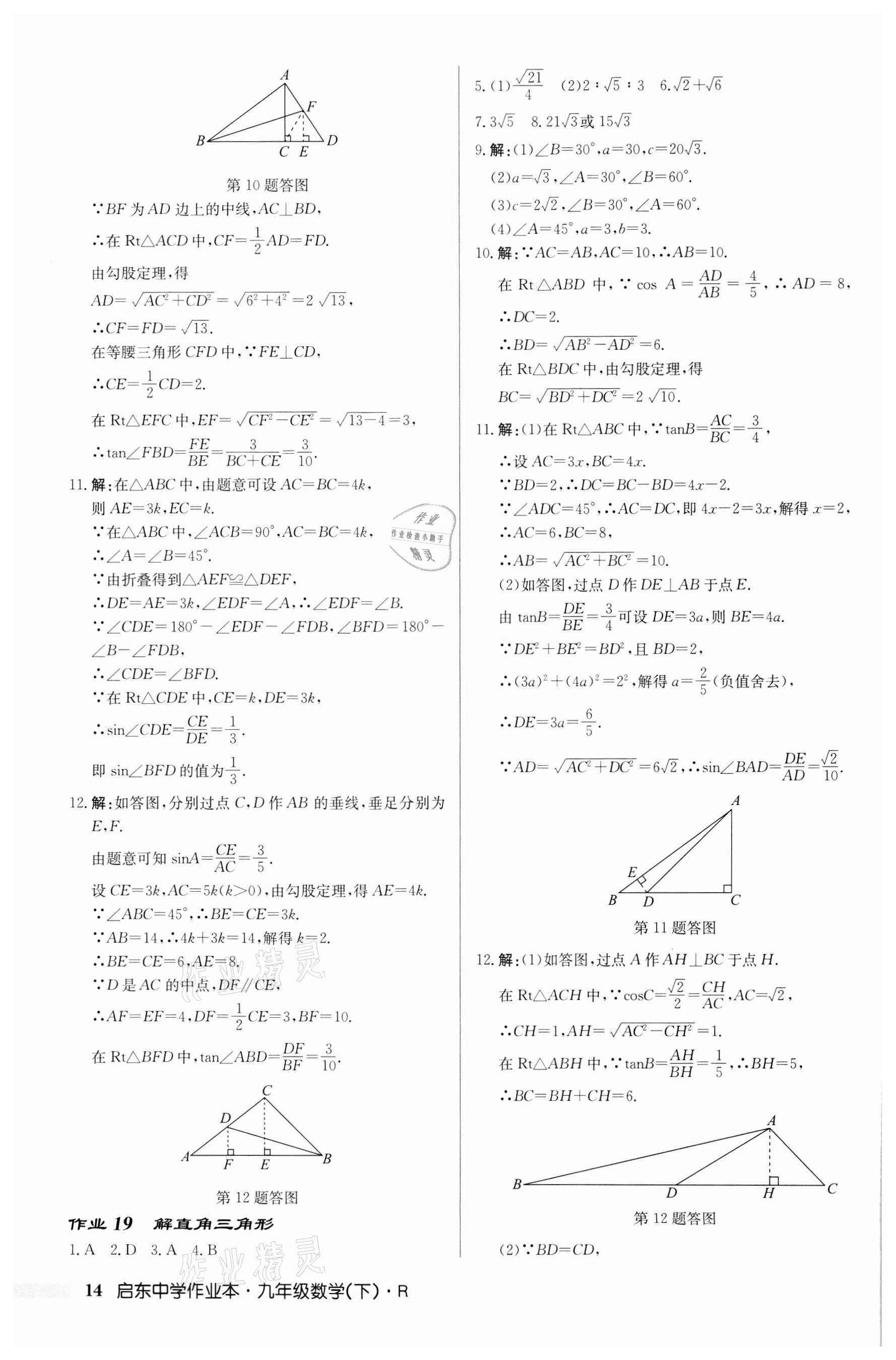 2022年啟東中學(xué)作業(yè)本九年級數(shù)學(xué)下冊人教版 第14頁