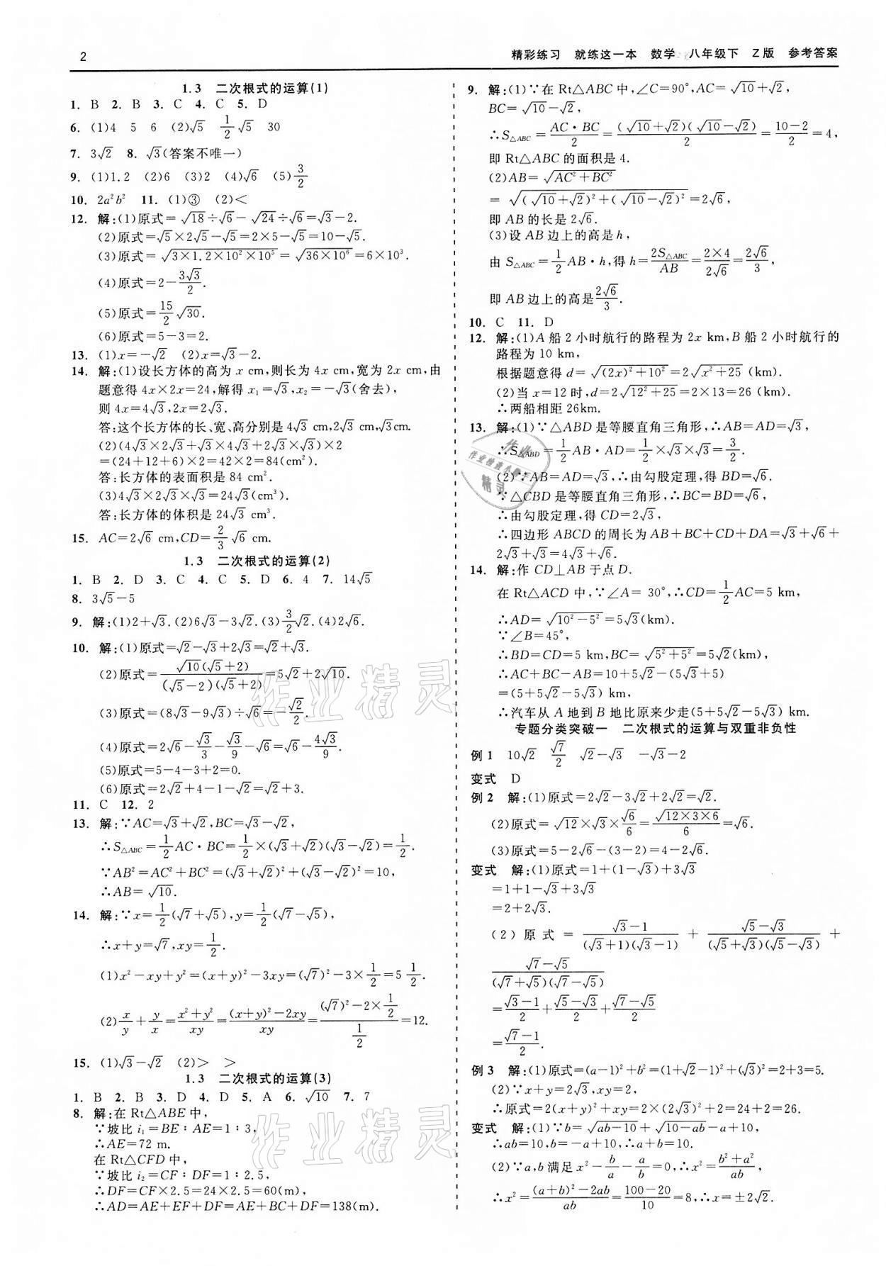 2022年精彩练习就练这一本八年级数学下册浙教版 第2页